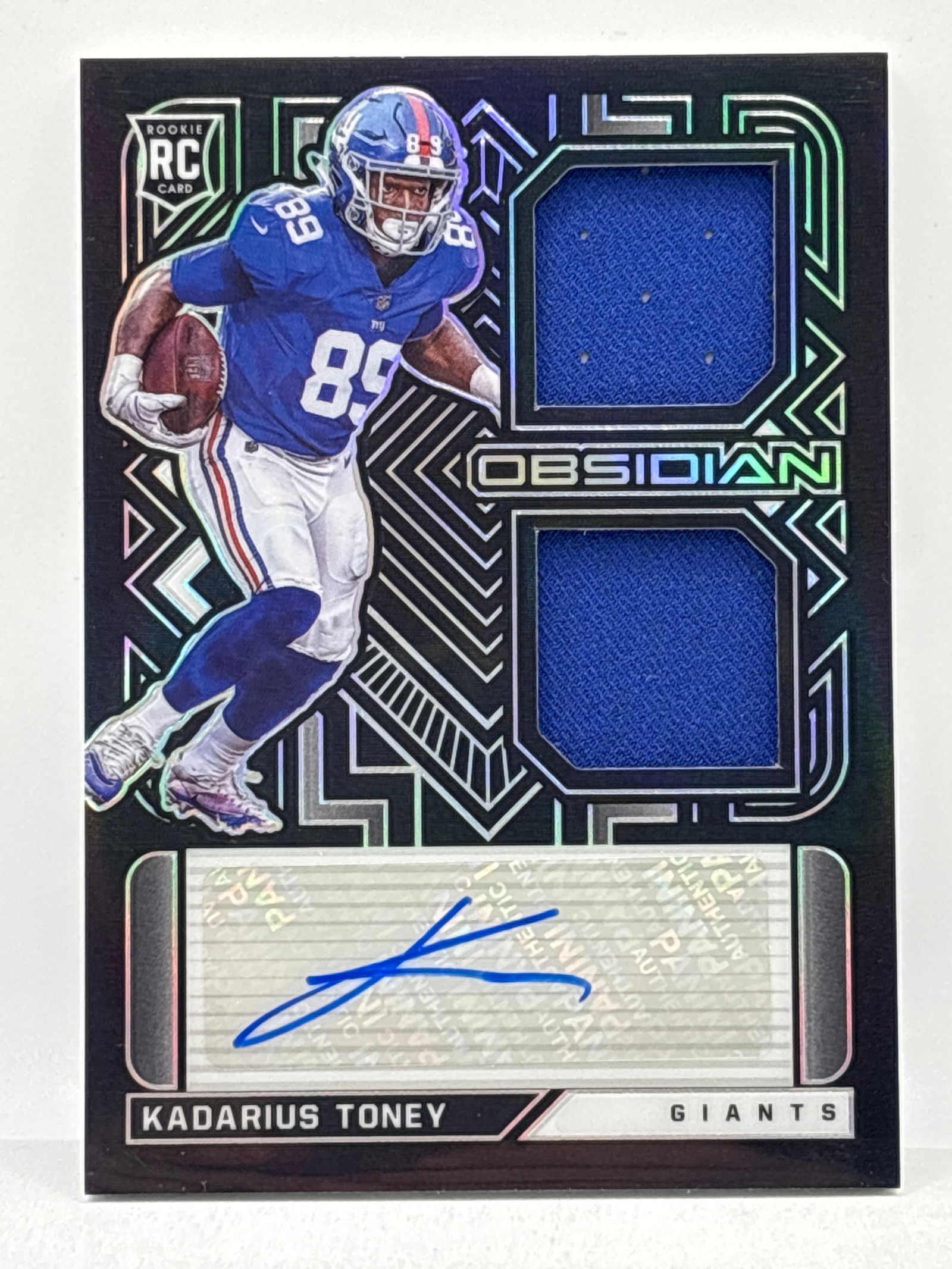 /150 2021 PANINI OBSIDIAN KADARIUS TONEY DUAL PATCH RPA: THE HOBBY BOX