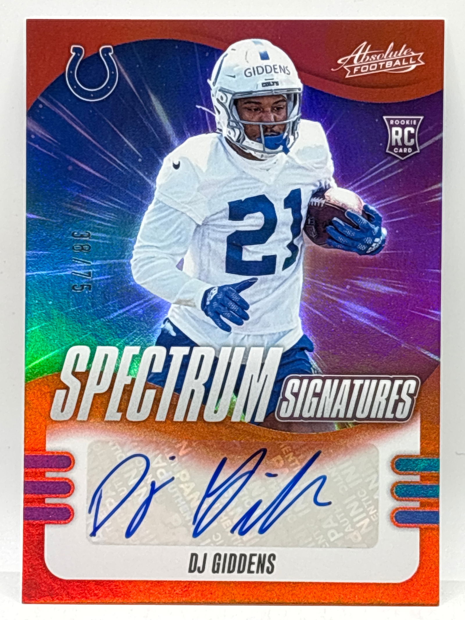 /75 2025 PANINI ABSOLUTE DJ GIDDENS SPECTRUM SIGNATURES AUTOGRAPHED ROOKIE CARD: THE HOBBY BOX