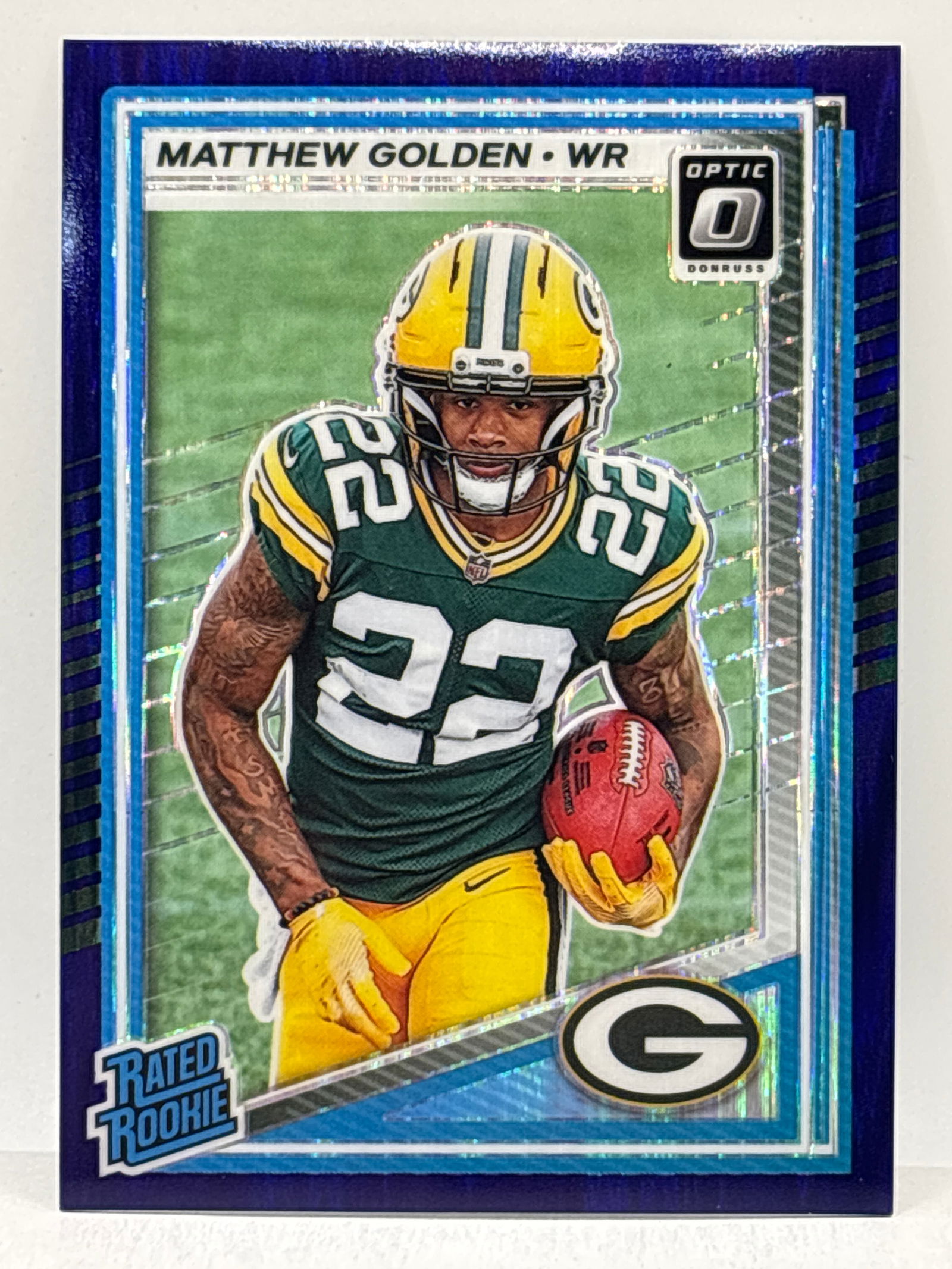 2025 PANINI DONRUSS OPTIC MATTHEW GOLDEN PURPLE SHOCK PRIZM HOLO SP RATED ROOKIE CARD: THE HOBBY BOX