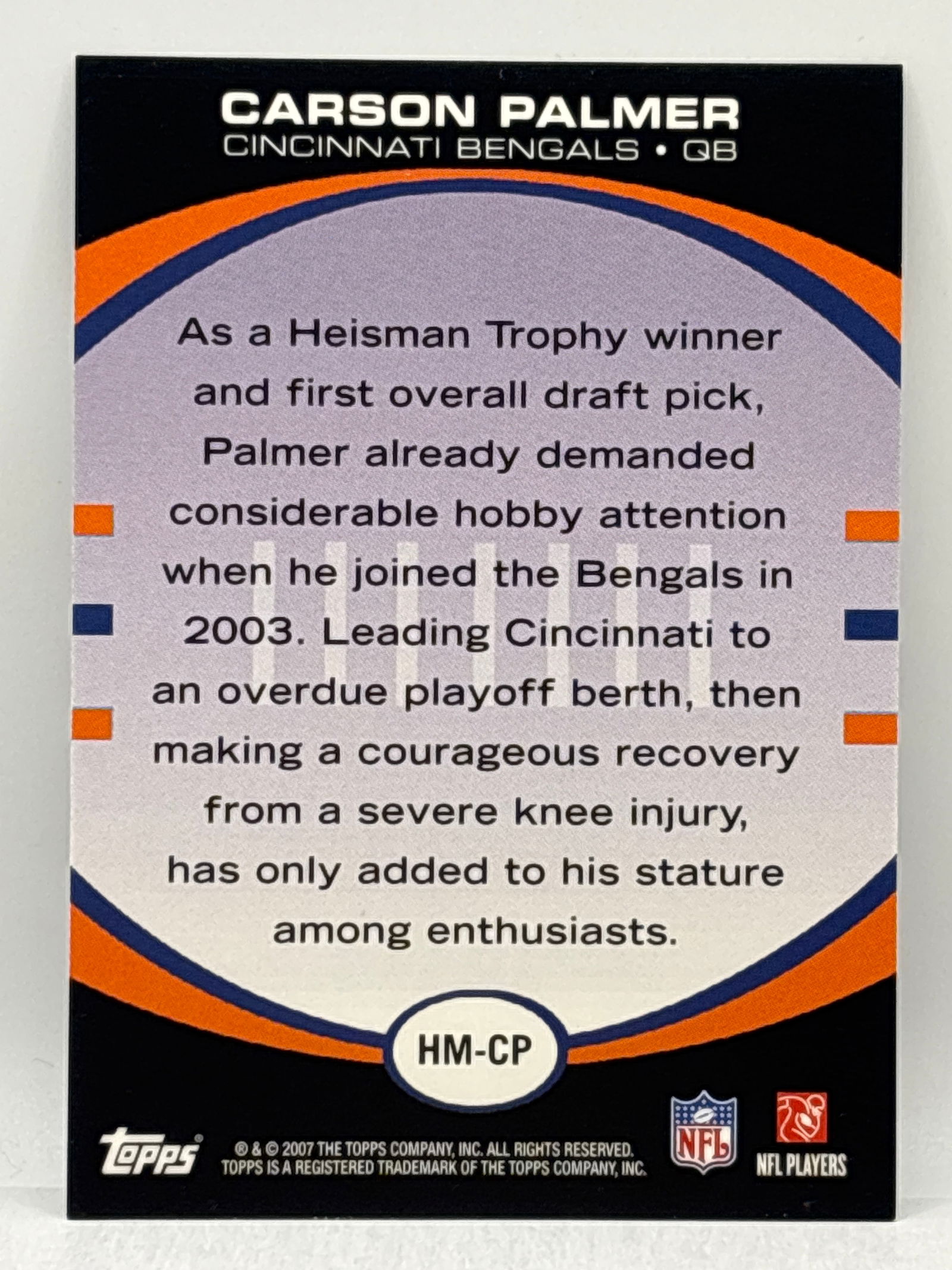 2007 TOPPS HOBBY MASTERS CARSON PALMER INSERT - 3