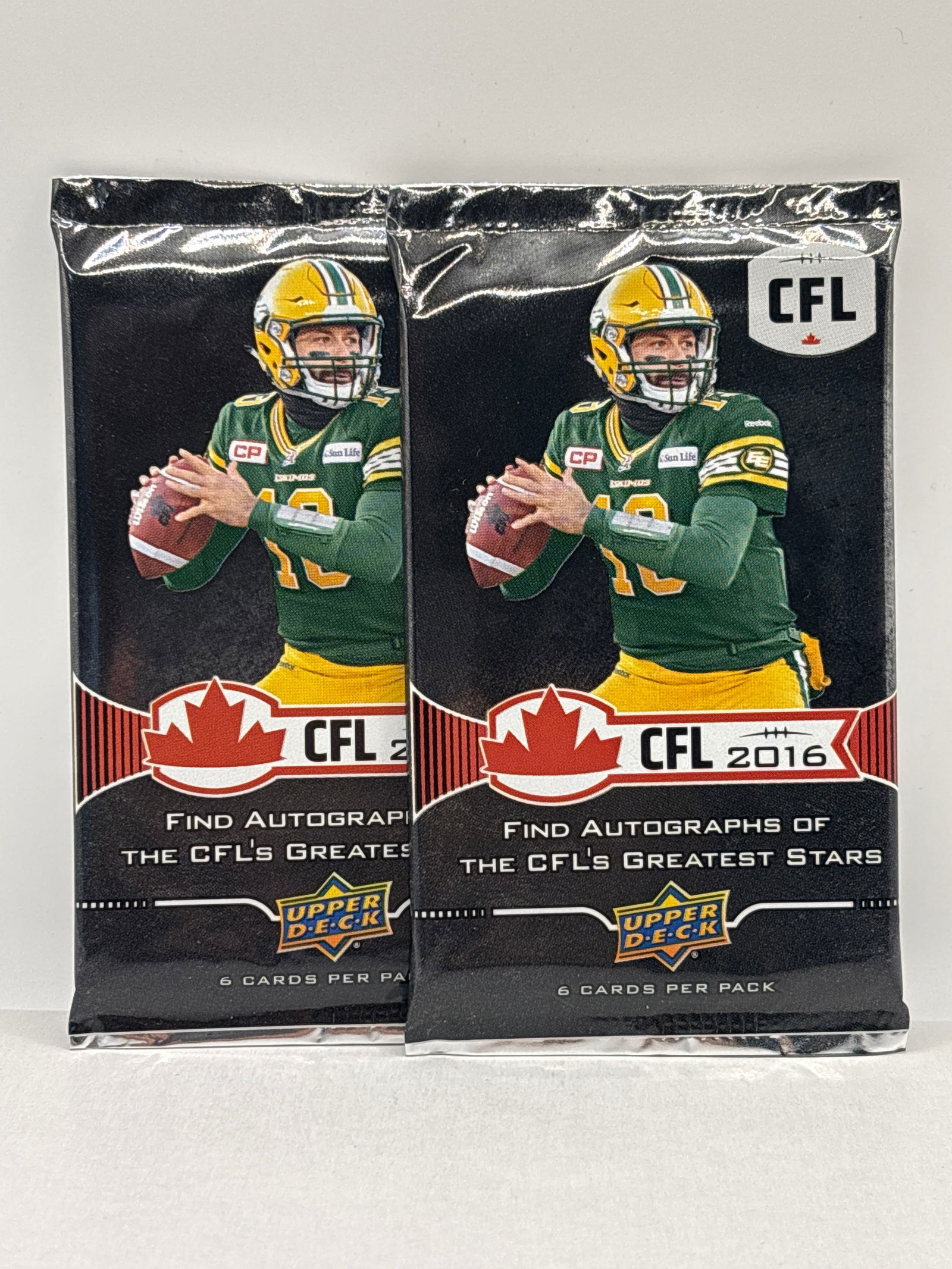 2 PACK OF 2016 UPPER DECK CFL FOOTBALL PACKS LOT: THE HOBBY BOX