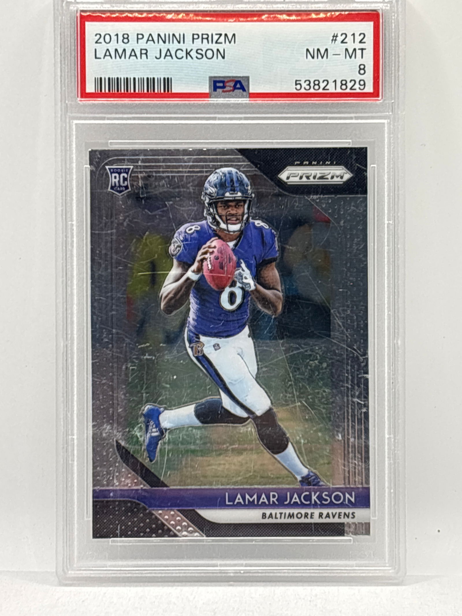 2018 PANINI PRIZM LAMAR JACKSON ROOKIE CARD GRADED PSA NM-MT 8: THE HOBBY BOX