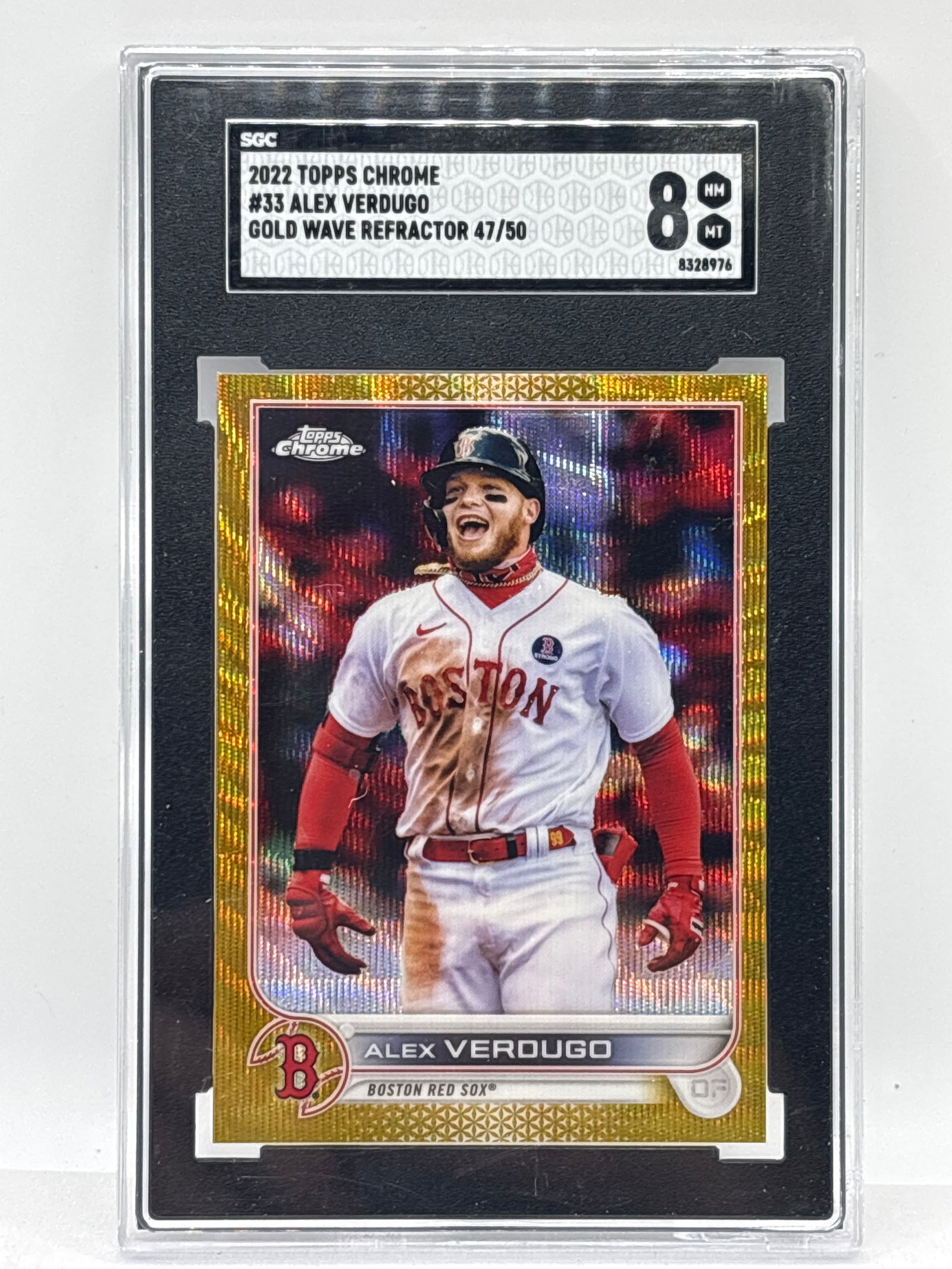 /50 2022 TOPPS CHROME ALEX VERDUGO GOLD WAVE REFRACTOR GRADED SGC NM-MT 8: THE HOBBY BOX