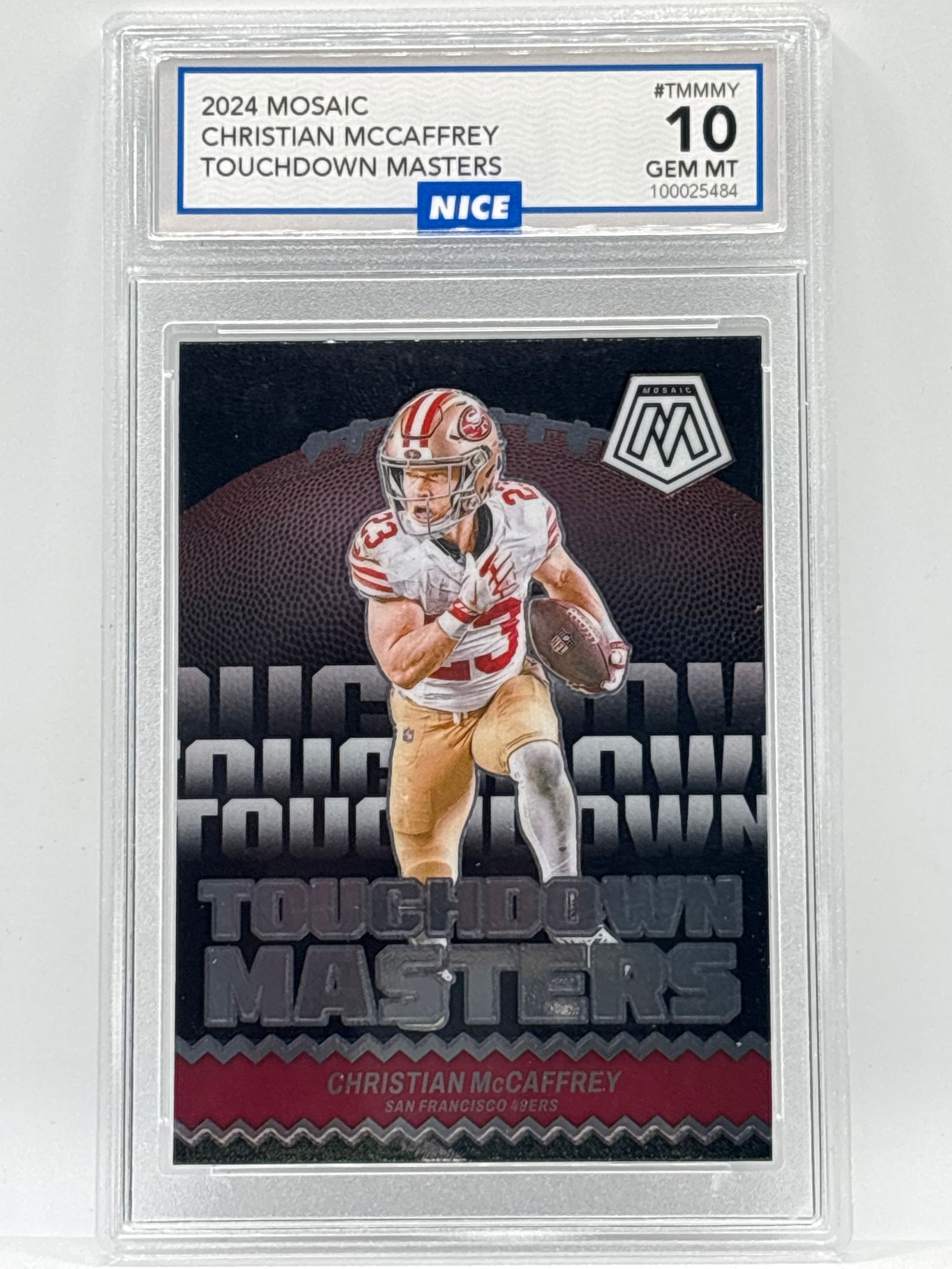 2024 PANINI MOSAIC CHRISTIAN MCCAFFREY TOUCHDOWN MASTERS INSERT GRADED GEM MINT 10: THE HOBBY BOX