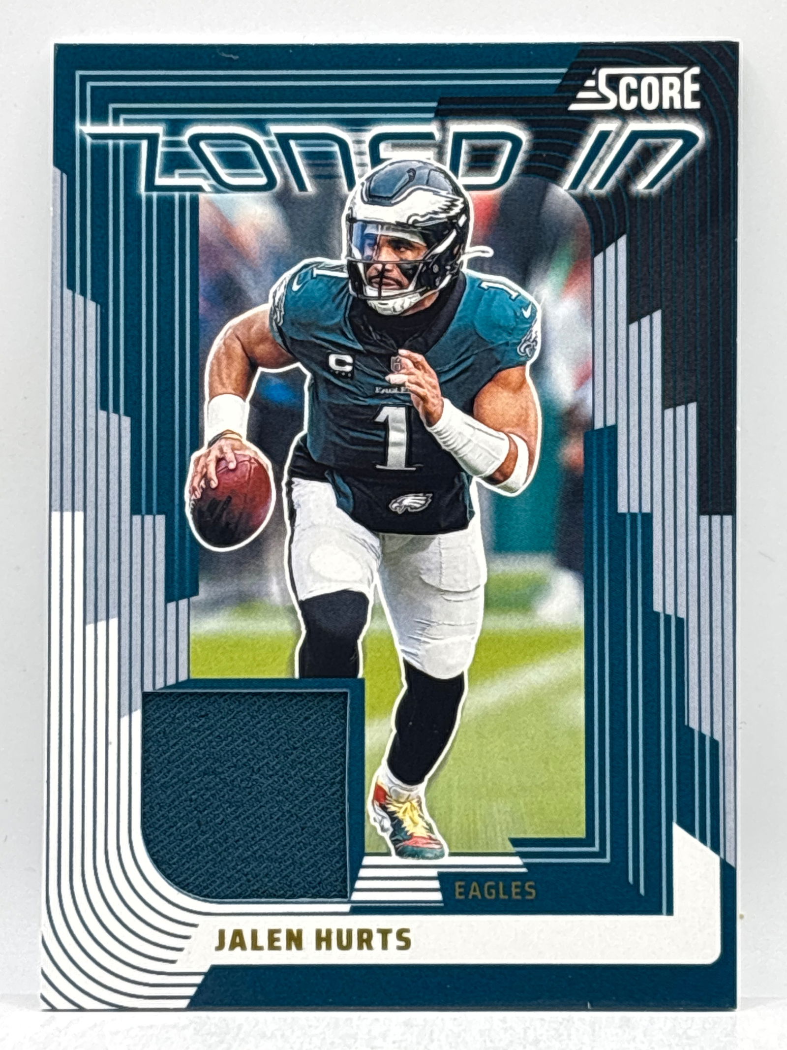 2025 PANINI SCORE JALEN HURTS ZONED IN MEMORABILIA PATCH: THE HOBBY BOX