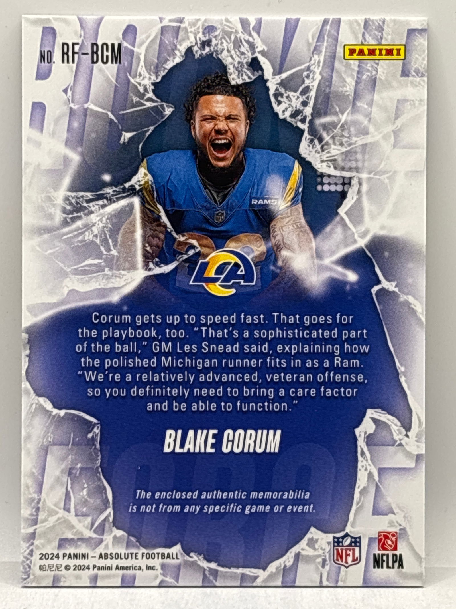 2024 PANINI ABSOLUTE BLAKE CORUM ROOKIE PATCH - 2