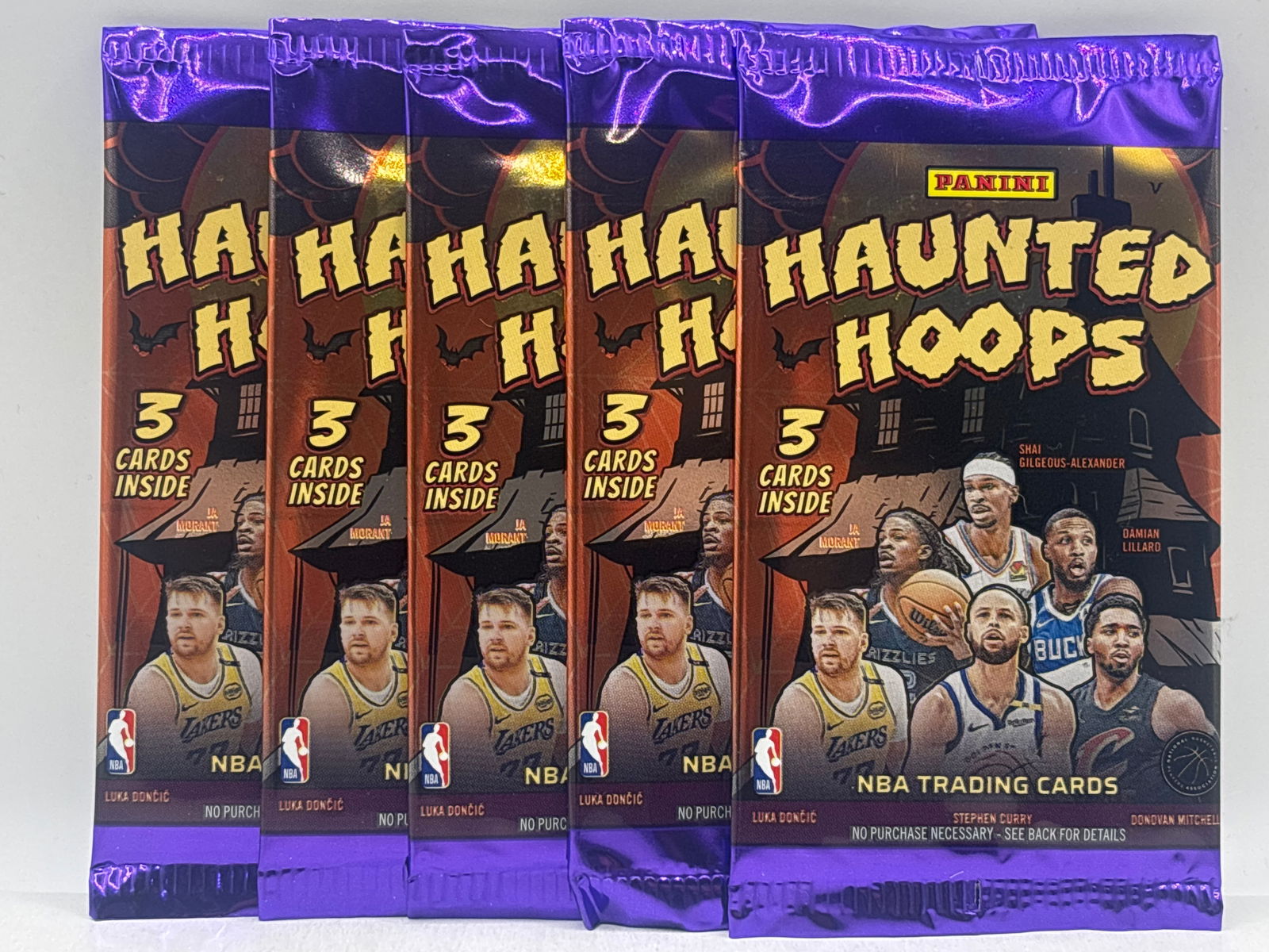 5 PACK OF 2025 PANINI HAUNTED HOOPS NBA BASKETBALL PACKS LOT: THE HOBBY BOX