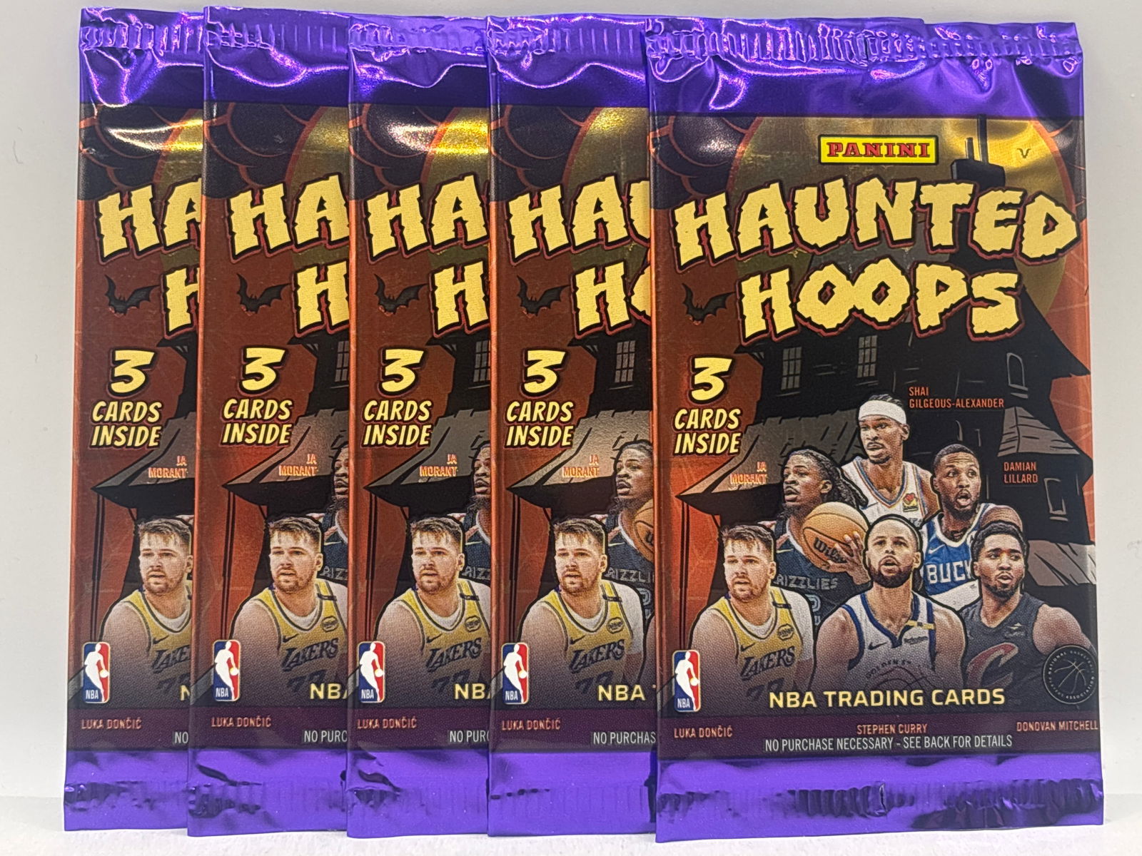 5 PACK OF 2025 PANINI HAUNTED HOOPS NBA BASKETBALL PACKS LOT: THE HOBBY BOX