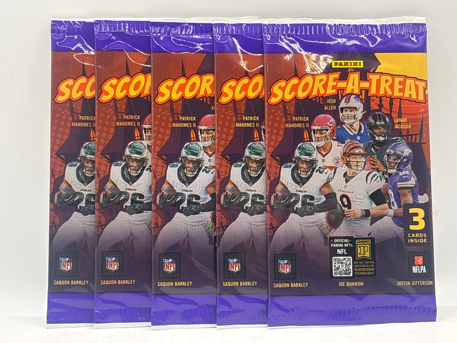 5 PACK OF PANINI SCORE-A-TREAT NFL FOOTBALL PACKS LOT: THE HOBBY BOX