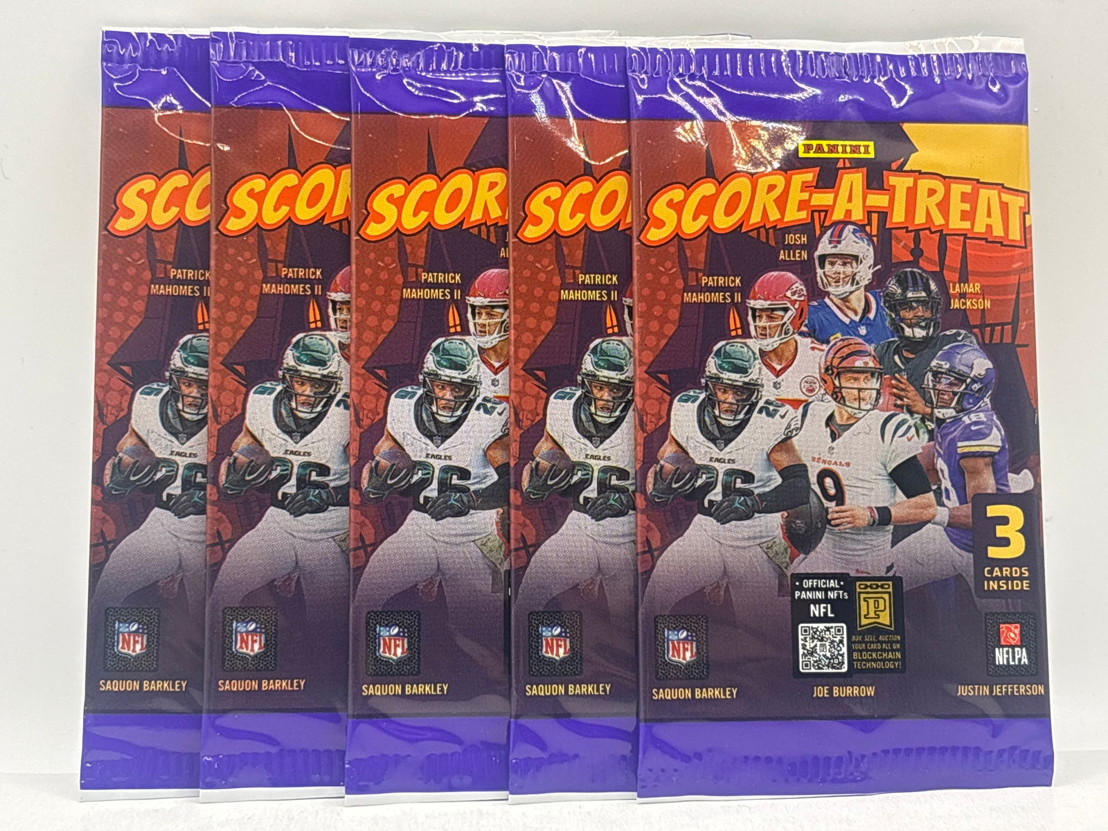 5 PACK OF PANINI SCORE-A-TREAT NFL FOOTBALL PACKS LOT: THE HOBBY BOX