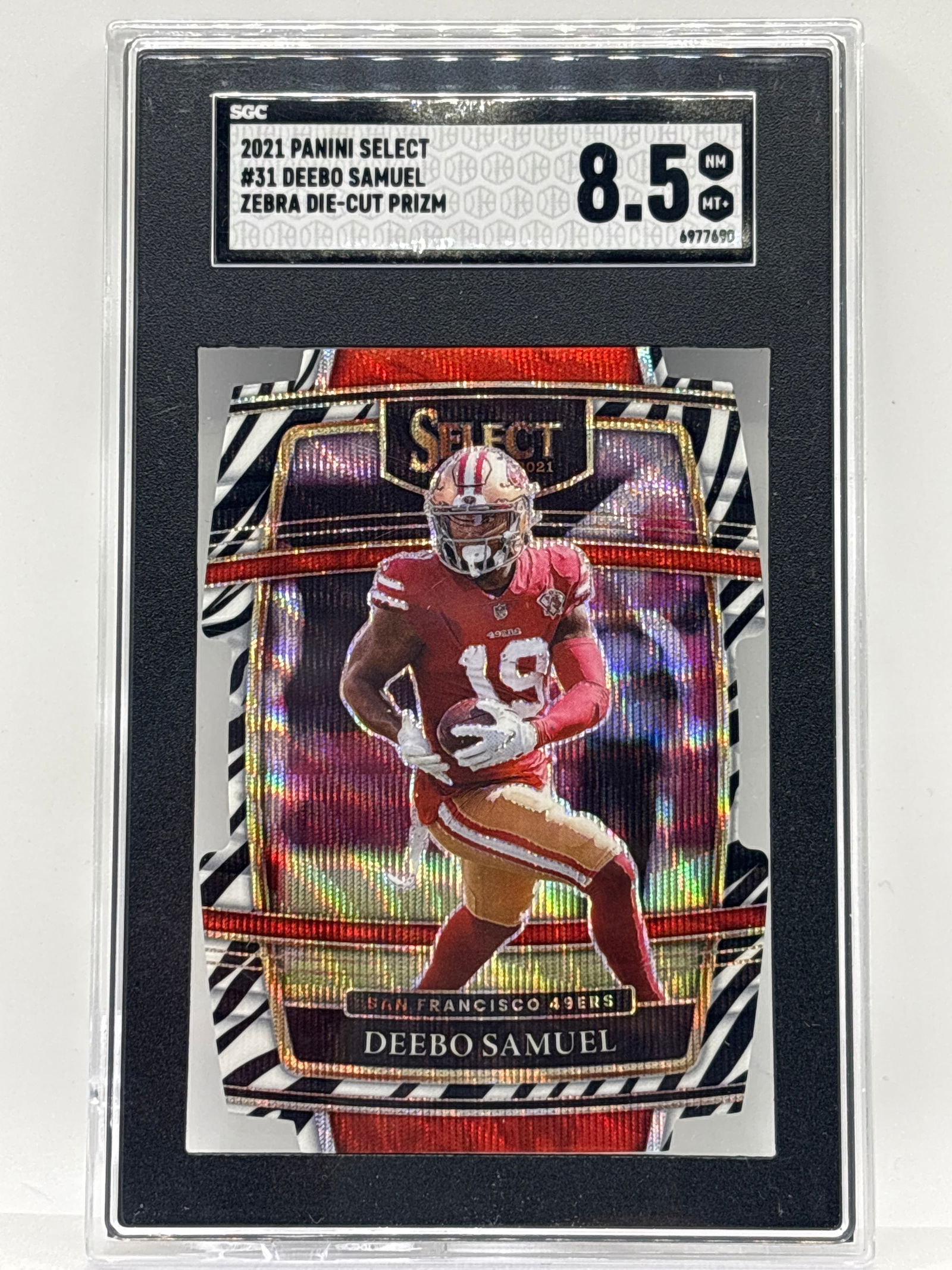 2021 PANINI SELECT DEEBO SAMUEL ZEBRA DIE-CUT PRIZM HOLO SSP GRADED SGC NM-MT+ 8.5: THE HOBBY BOX