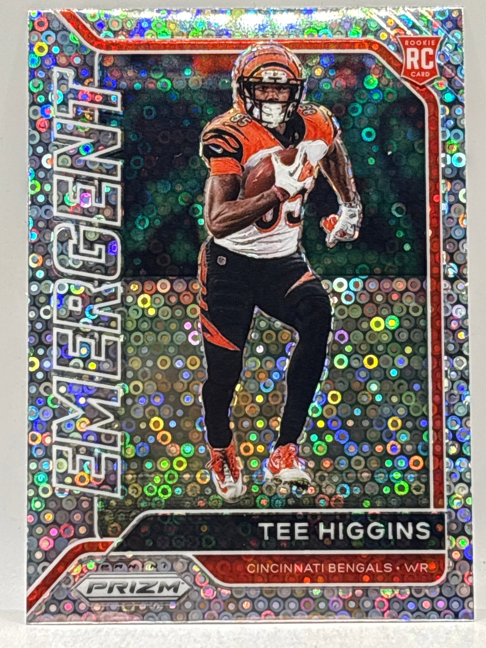2020 PANINI PRIZM TEE HIGGINS EMERGENT SILVER DISCO PRIZM HOLO SP ROOKIE CARD (1 of 3)