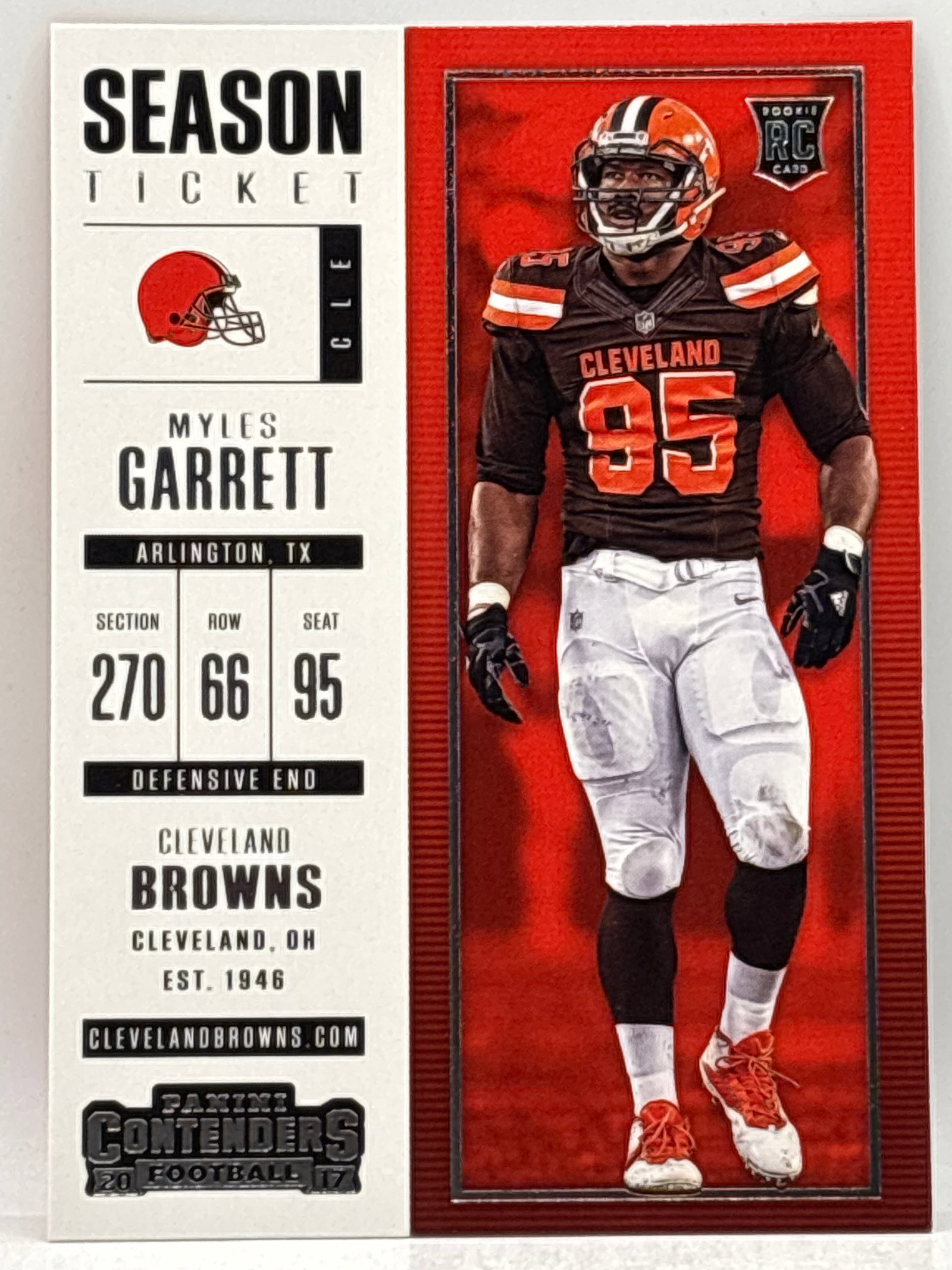 2017 PANINI CONTENDERS MYLES GARRETT SEASON TICKET ROOKIE CARD: THE HOBBY BOX