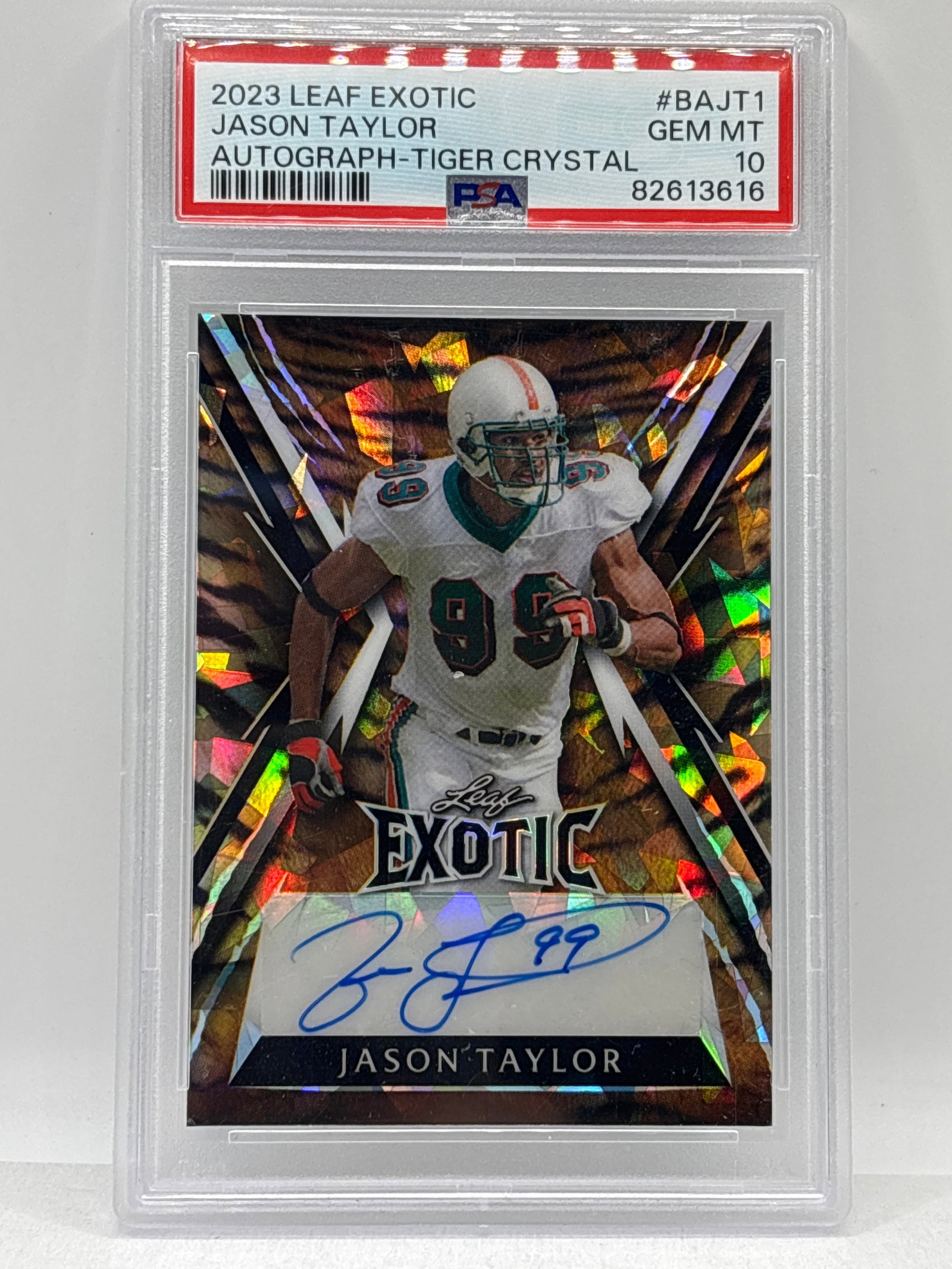 /10 2023 LEAF EXOTIC JASON TAYLOR AUTOGRAPHED TIGER CRYSTAL GRADED PSA GEM MINT 10: THE HOBBY BOX