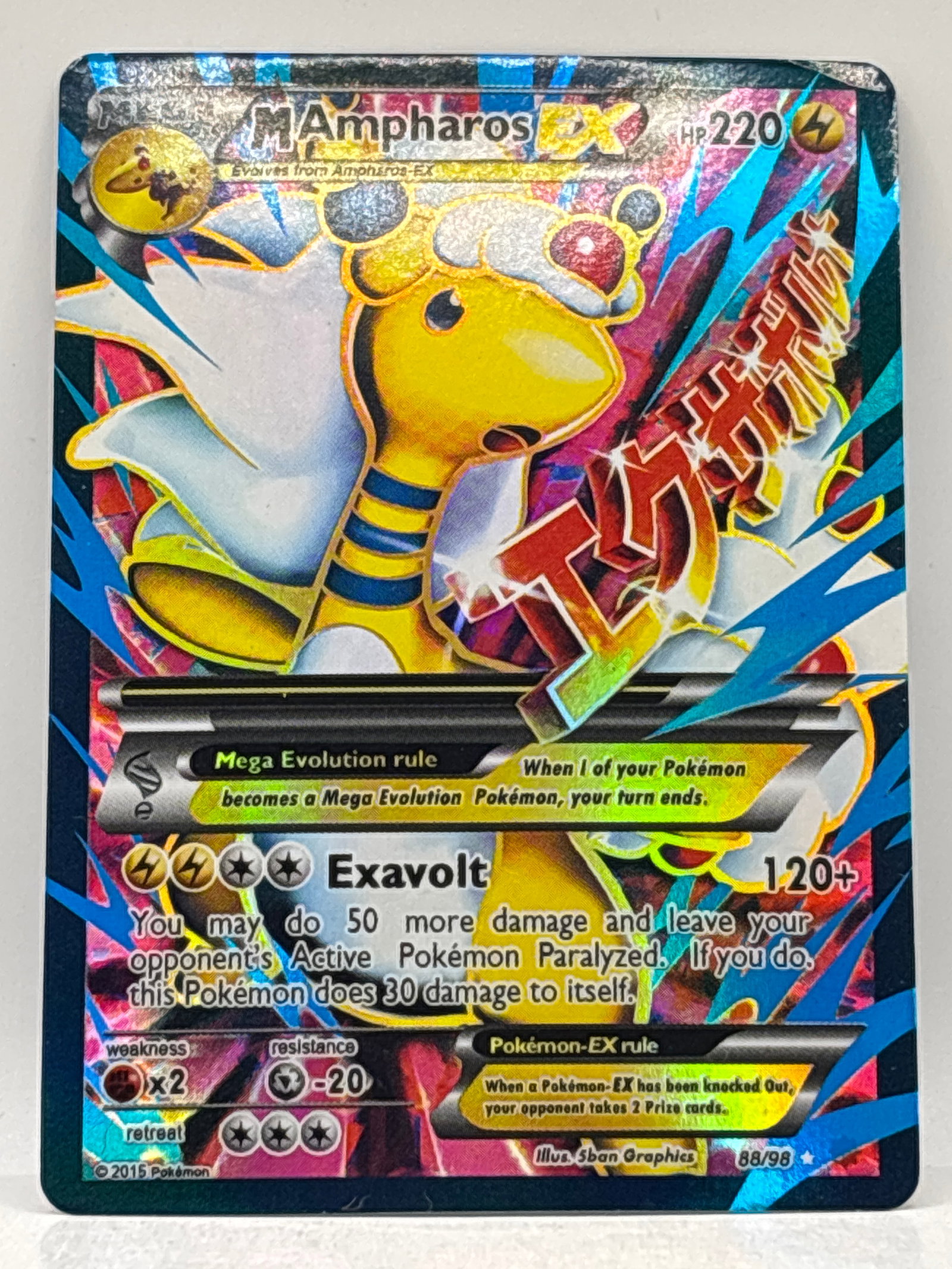 2015 POKÉMON M AMPHAROS EX MEGA ANCIENT ORIGINS FULL ART ULTRA RARE HOLO (1 of 3)