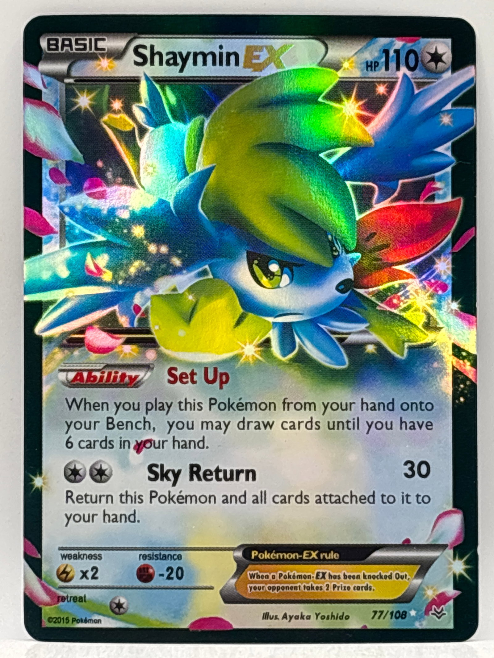 2015 POKÉMON SHAYMIN EX 77/108 ROARING SKIES ULTRA RARE HOLO: THE HOBBY BOX-CHOOSE ARRANGE YOUR OWN SHIPPING AT CHECKOUT FOR LOWER SHIPPING CHARGES