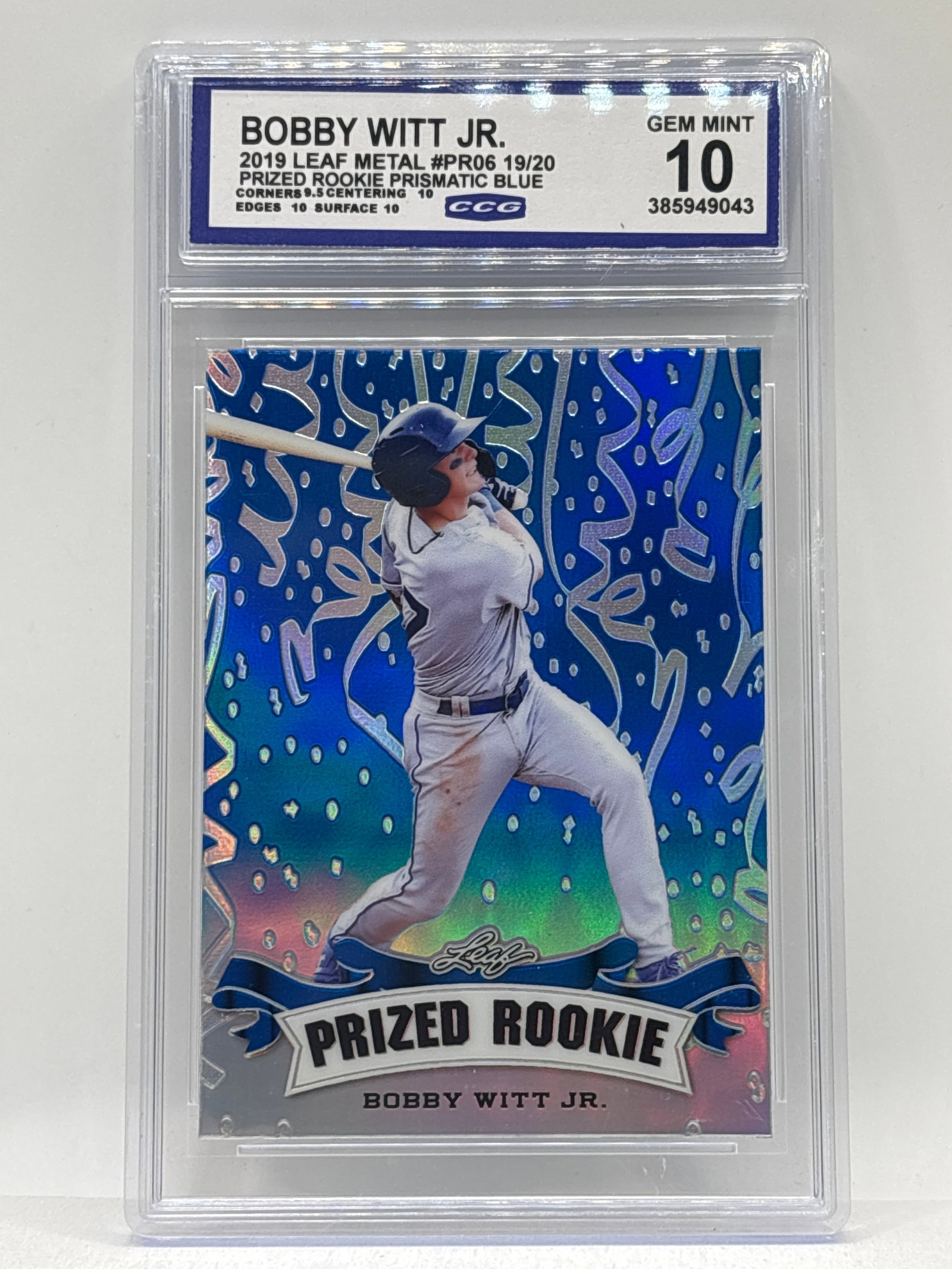 /20 2019 LEAF METAL BOBBY WITT JR PRIZED ROOKIE PRISMATIC BLUE GRADED GEM MINT 10: THE HOBBY BOX - CHOOSE ARRANGE YOUR OWN SHIPPING WHEN YOU GET YOUR INVOICE FOR CHEAPER SHIPPING