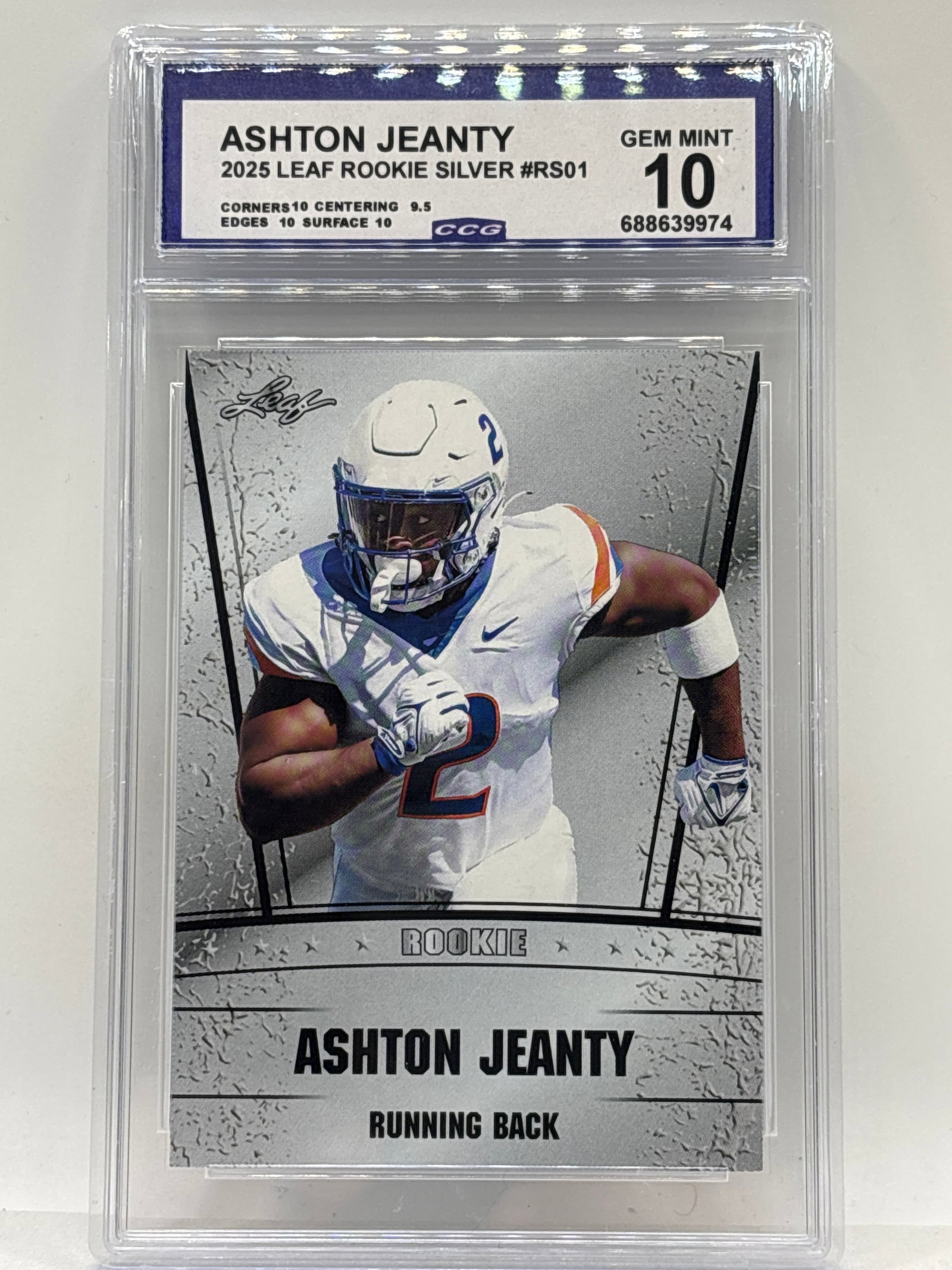 2025 LEAF ROOKIE SILVER ASHTON JEANTY ROOKIE INSERT GRADED GEM MINT 10: THE HOBBY BOX - CHOOSE ARRANGE YOUR OWN SHIPPING WHEN YOU GET YOUR INVOICE FOR CHEAPER SHIPPING