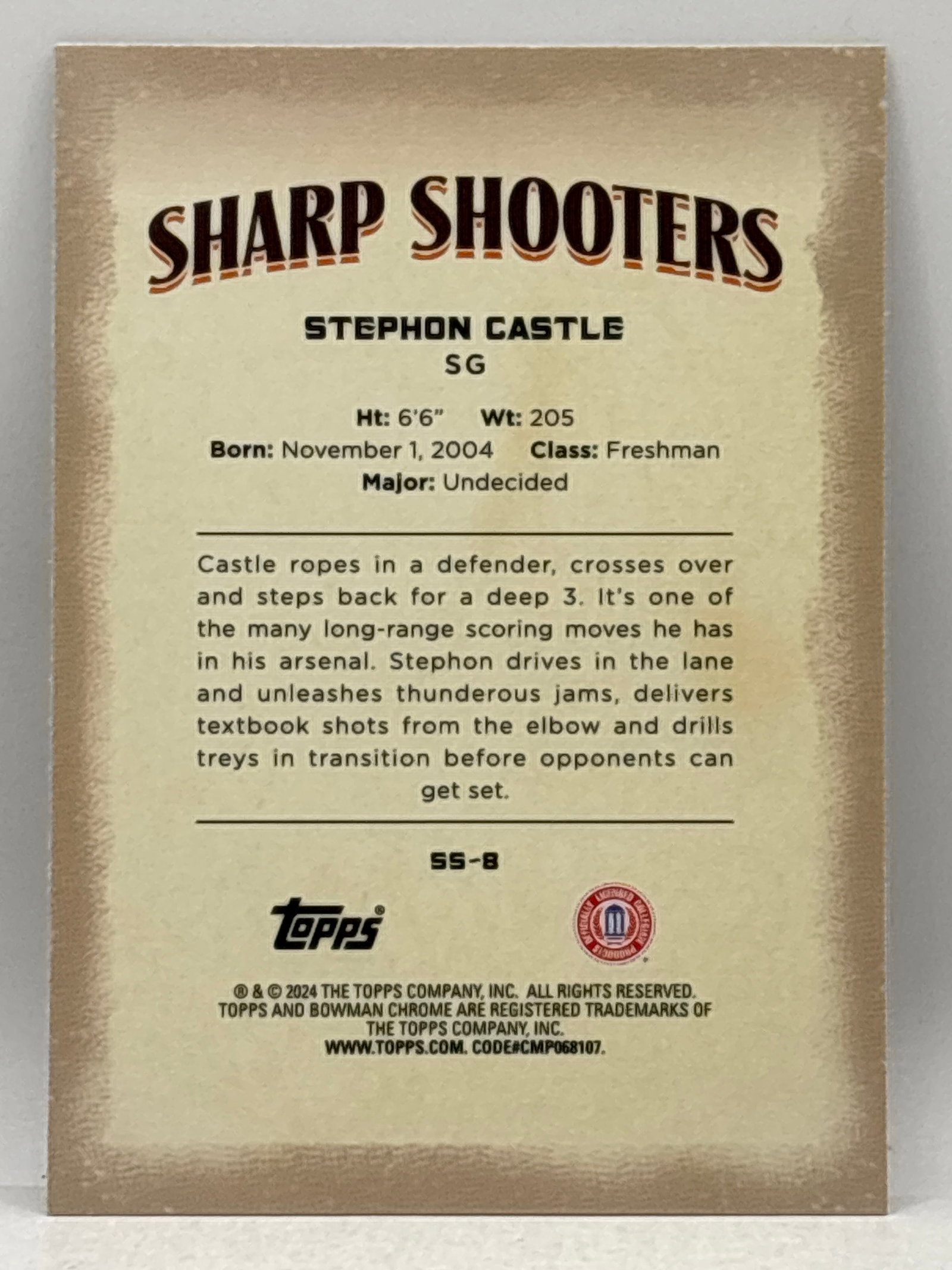 2024 BOWMAN CHROME UNIVERSITY STEPHON CASTLE SHARP SHOOTERS ROOKIE INSERT - 2