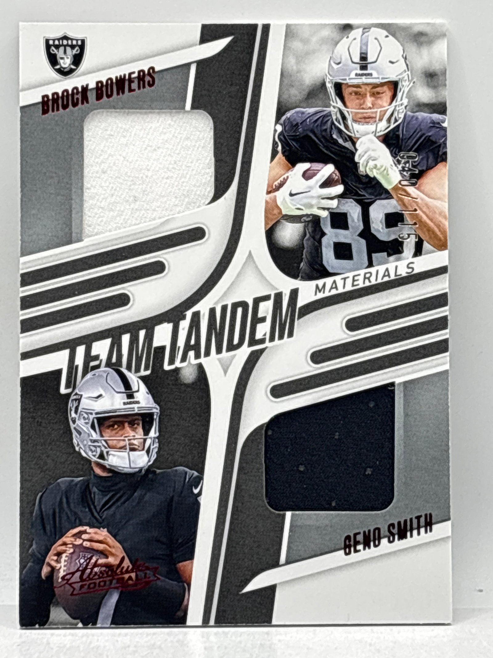 /115 2025 PANINI ABSOLUTE TEAM TANDEM BROCK BOWERS & GENO SMITH DUAL PATCH: THE HOBBY BOX -CHOOSE ARANGE MY OWN SHIPPING WHEN YOU GET YOUR INVOICE FOR CHEAPER SHIPPING CHARGES