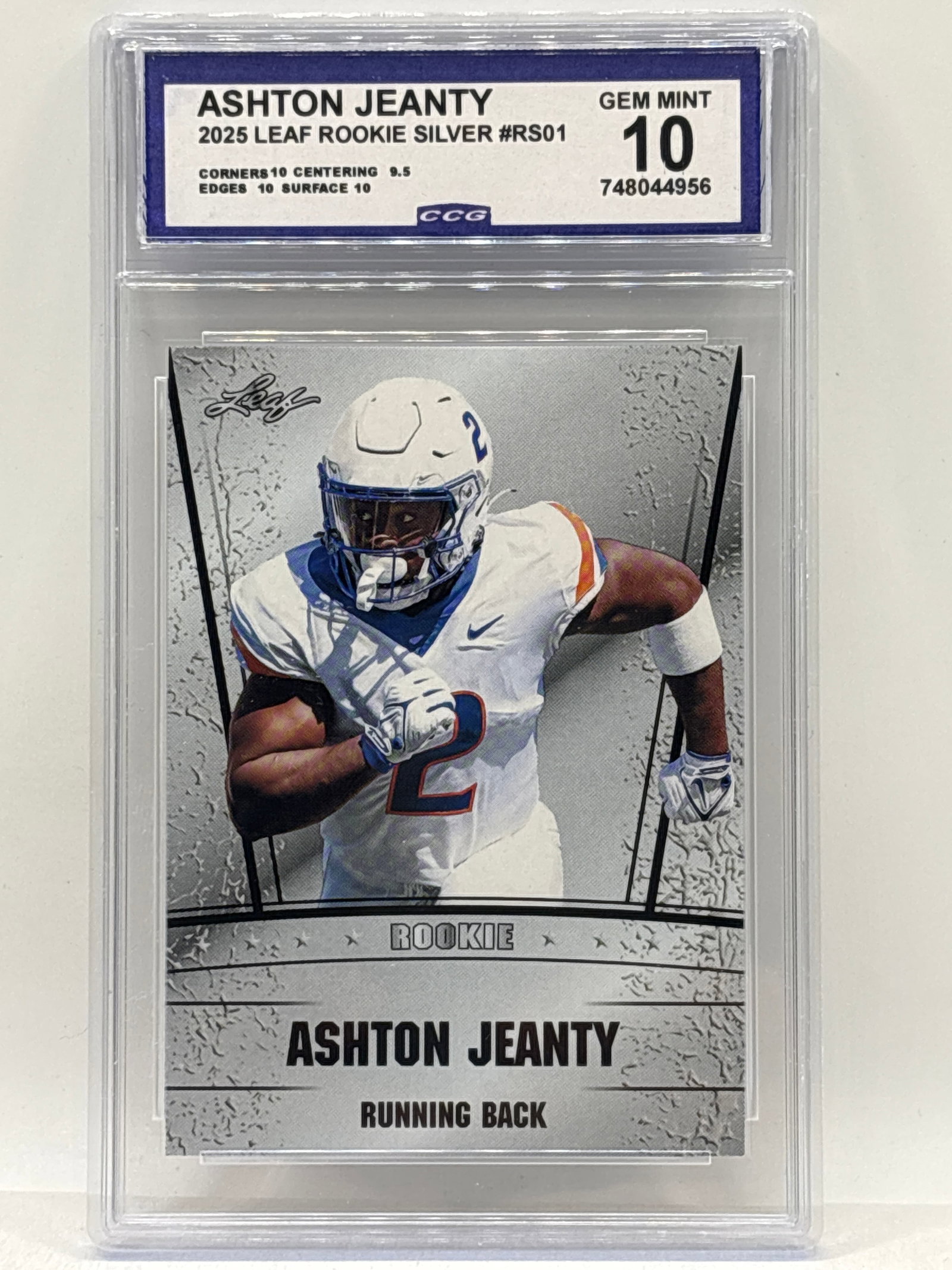 2025 LEAF ROOKIE SILVER ASHTON JEANTY ROOKIE INSERT GRADED GEM MINT 10: THE HOBBY BOX - CHOOSE ARRANGE YOUR OWN SHIPPING WHEN YOU RECEIVE YOUR INVOICE FOR LOWER SHIPPING CHARGES
