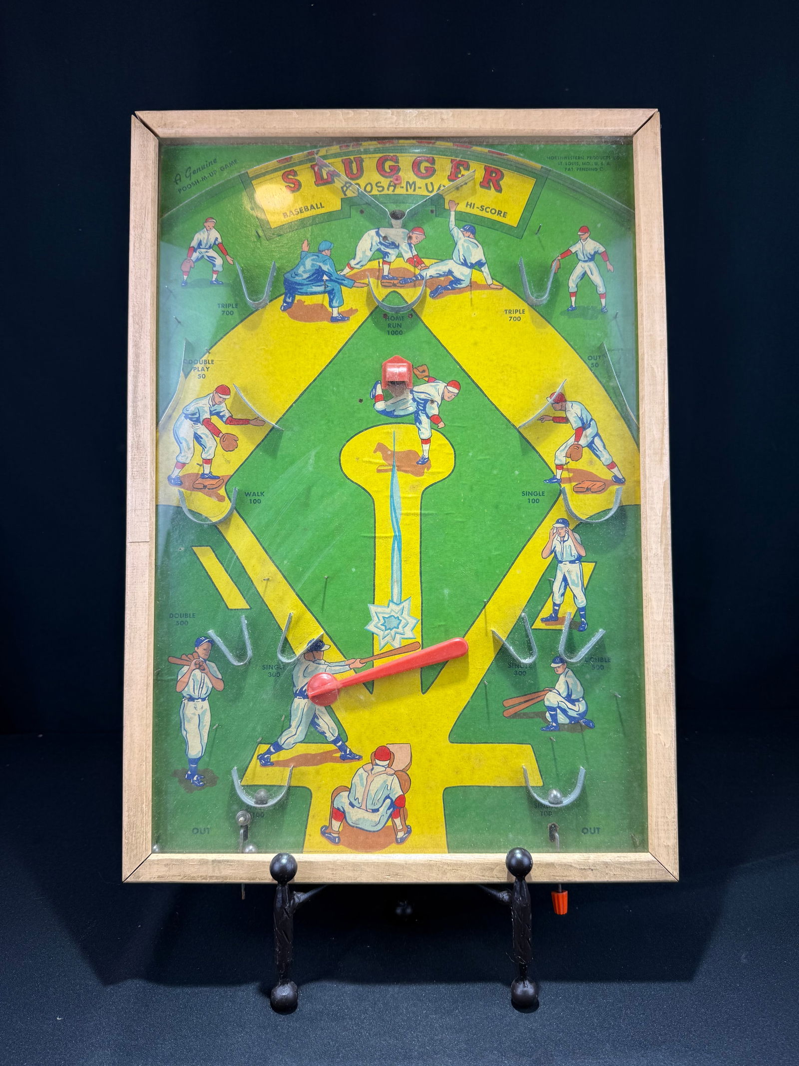 Northwestern Products "Poosh-M-Up Slugger" Baseball Pinball Game with Original Box, c.1940s (1 of 10)