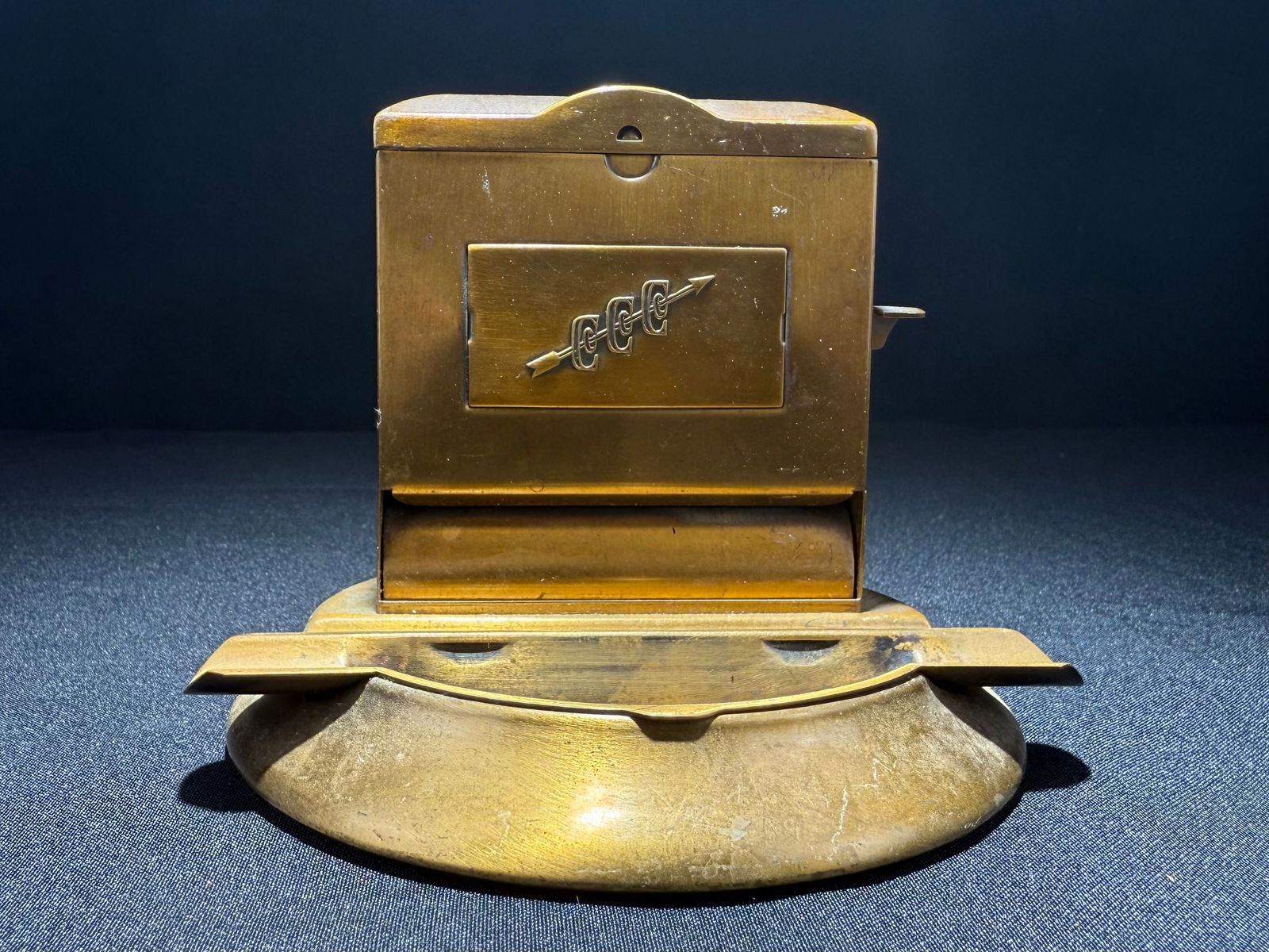 Art Deco Brass Cigarette Box with Arrow Logo, circa 1940s (1 of 14)