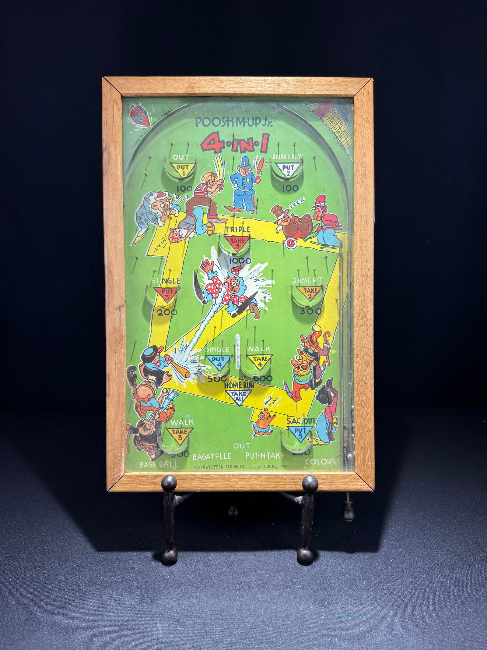 Poosh-M-Up Jr. 4-in-1 Baseball Bagatelle Game Board, Northwestern Products, St. Louis, Mo., circa (1 of 5)