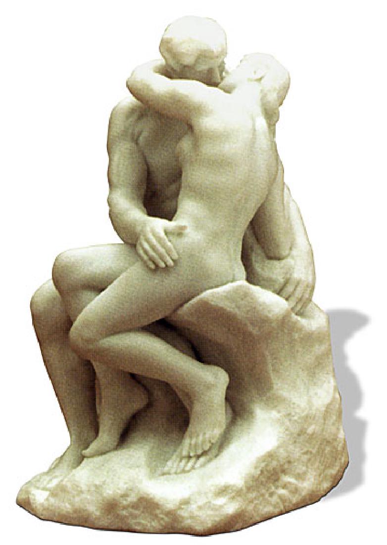 Auguste Rodin THE KISS Sculpture: This is a sculpture entitled The Kiss Statue (1879-89) by Auguste Rodin. This is a highly collectible, quality, resin sculpture with hand-painted color details, matte and glossy finish. guaranteed ful