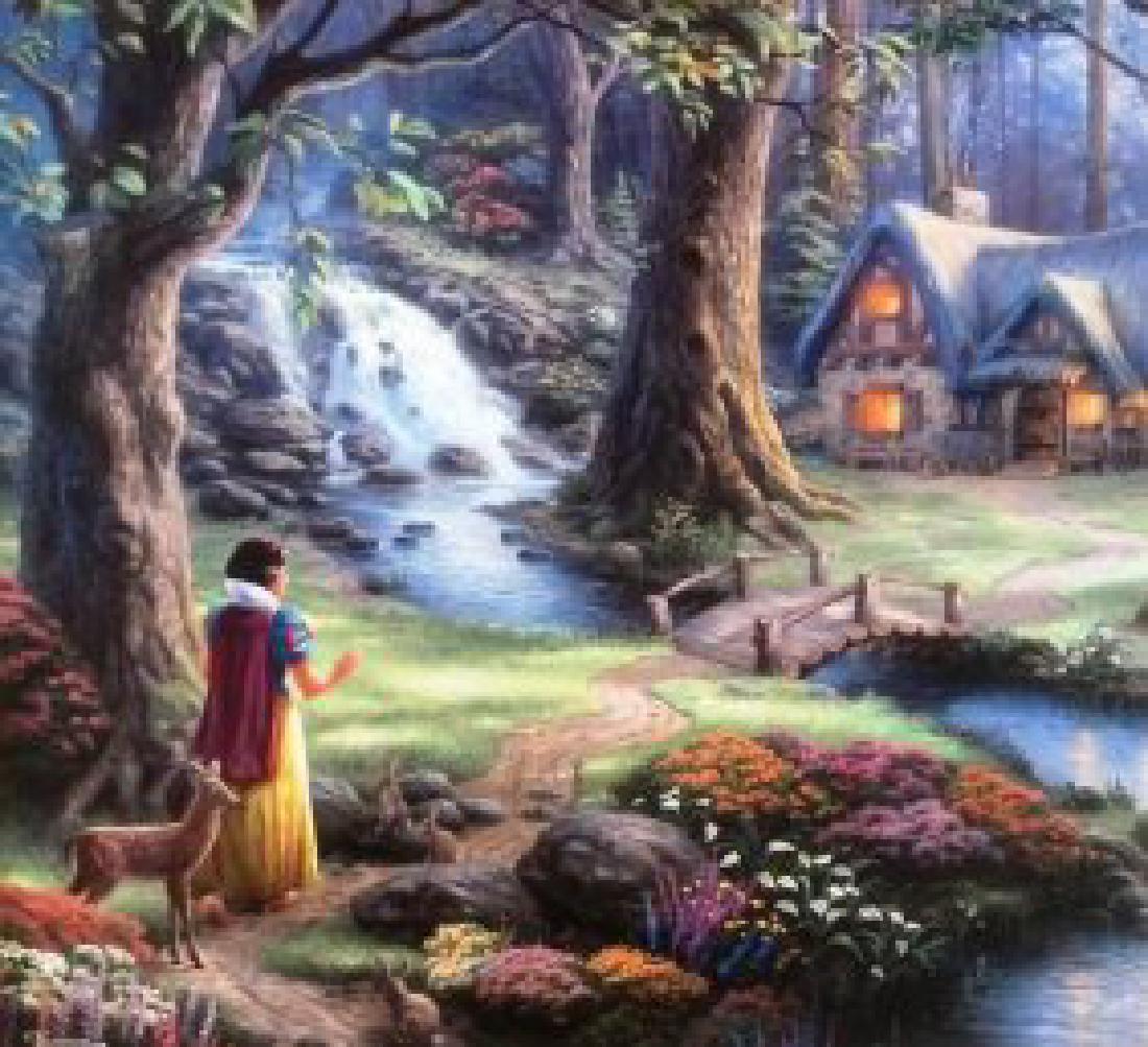 Kinkade Lithograph Disney - Snow White: THOMAS KINKADE- DISNEY- SNOW WHITE Edition size: 10.5 x 12 inches Print Type: Offset Lithograph Subject: Disney Style: Impressionism The Print comes with Free acid Mat Backing! Thomas Kinkade known as