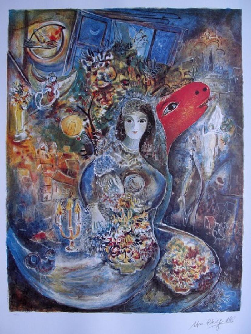 Marc Chagall BELLA Limited Ed. Lithograph: This is a Marc Chagall first edition lithograph titled "Bella". This is facsimile signed and pencil numbered from a limited edition of 500. Size 24 1/2" x 33".