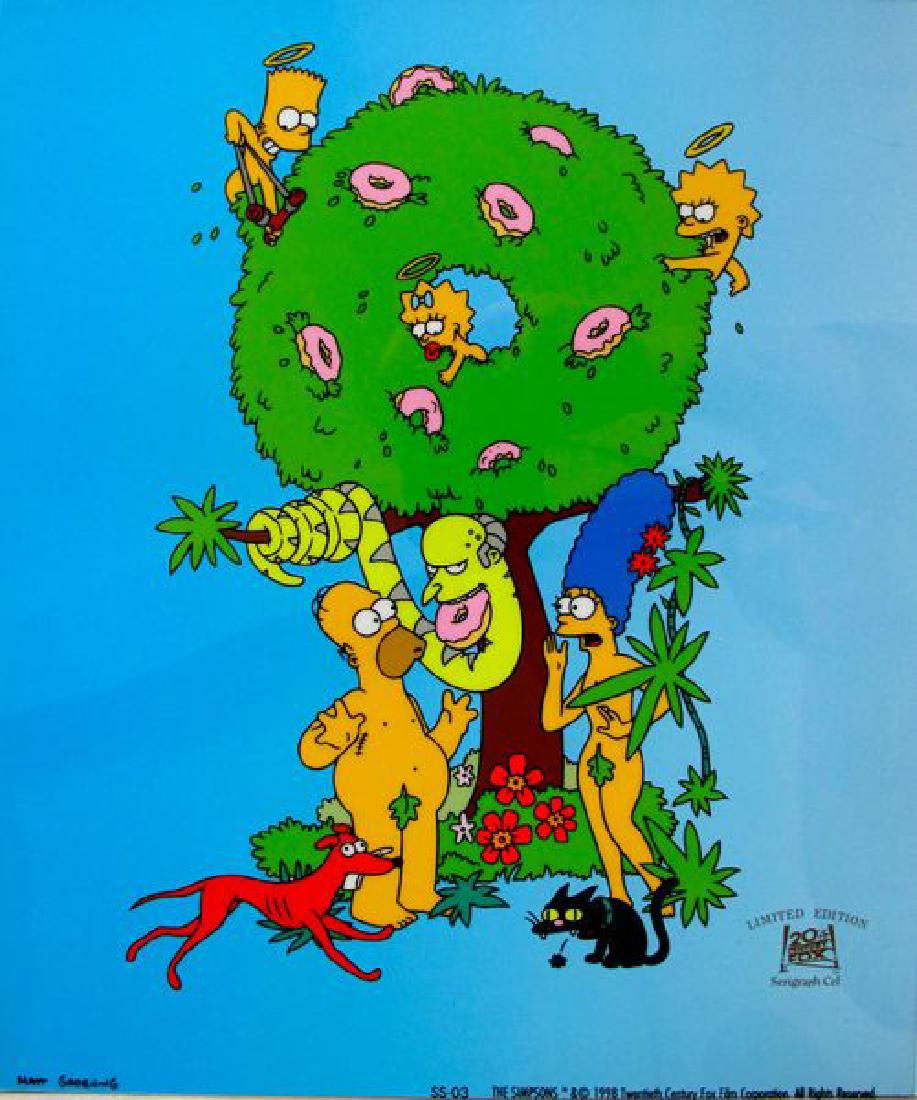 THE SIMPSONS GARDEN OF SPRINGFIELD Sericel: This is a 1998 Limited Edition Sericel of THE SIMPSONS GARDEN OF SPRINGFIELD by 20th Century Fox and Matt Groening. This fantastic animation features Homer, Marge, Bart, Lisa, Maggie as they appear in