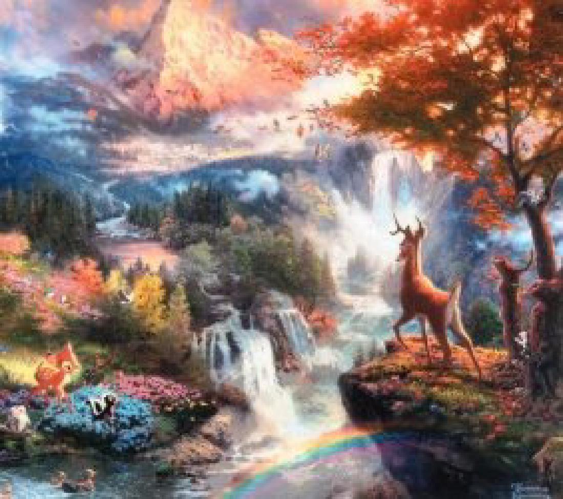 Kinkade Lithograph Disney - Bambi: THOMAS KINKADE- DISNEY- BAMBI Edition size: 10.5 x 12 inches Print Type: Offset Lithograph Subject: Disney Style: Impressionism The Print comes with Free acid Mat Backing! Thomas Kinkade known as The