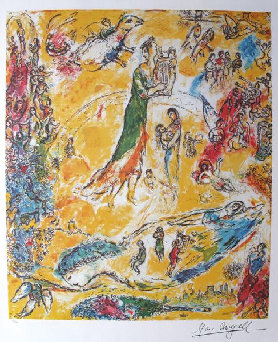 Marc Chagall SORCERER OF MUSIC Ltd Ed Plate Signed: This is a MARC CHAGALL lithograph titled "SORCERER OF MUSIC". This lithograph is facsimile signed on the lower right which means it has a copy of Chagall's signature on it. This piece is pencil number