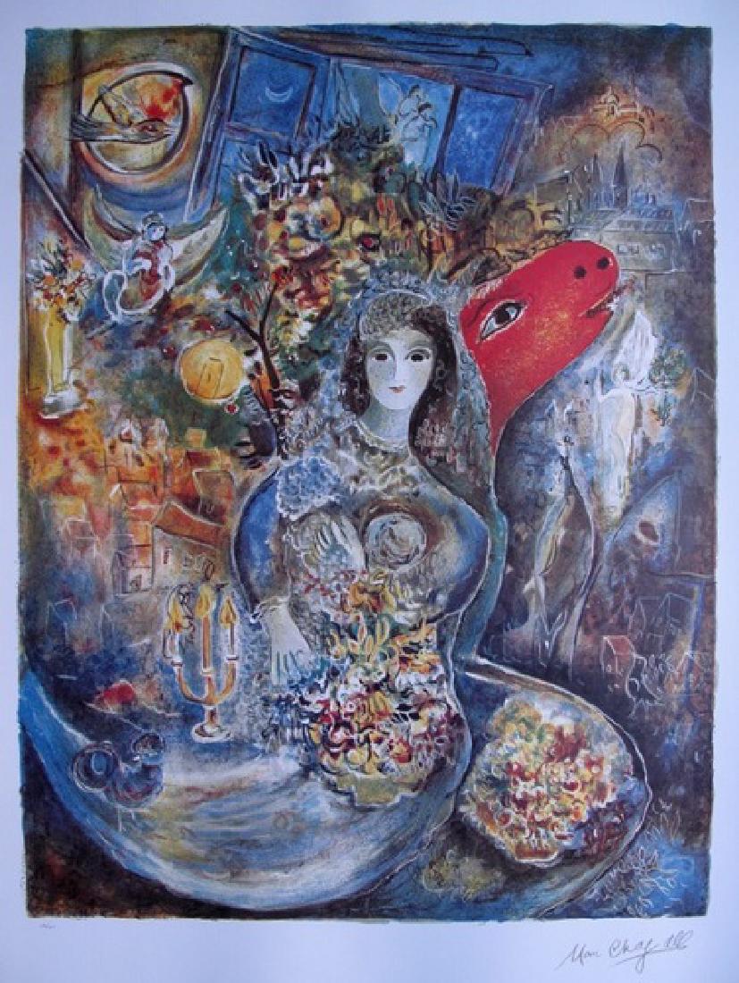 Marc Chagall BELLA Limited Ed. Lithograph: This is a Marc Chagall first edition lithograph titled "Bella". This is facsimile signed and pencil numbered from a limited edition of 500. Size 24 1/2" x 33".