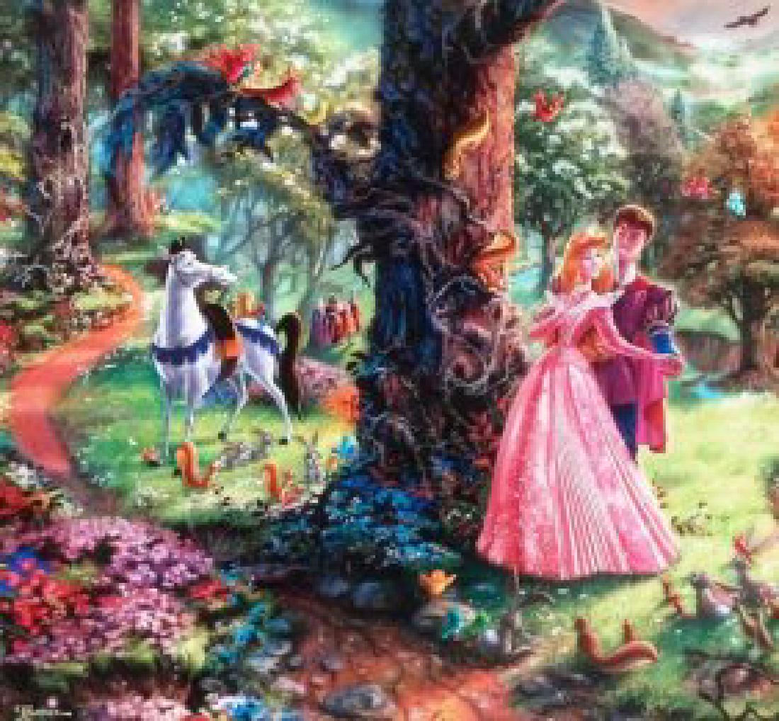 Kinkade Lithograph Disney - Sleeping Beauty: THOMAS KINKADE- DISNEY- SLEEPING BEAUTY Edition size: 10.5 x 12 inches Print Type: Offset Lithograph Subject: Disney Style: Impressionism The Print comes with Free acid Mat Backing! Thomas Kinkade kno