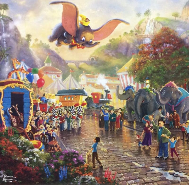 Kinkade Fine Art Print Disney Dumbo : Edition size: 10.5 x 12 inches . Print Type: Offset Lithograph .Subject: Disney .Style: Impressionism The Print comes with Free acid Mat Backing! Thomas Kinkade known as The Painter of Light, lovingly