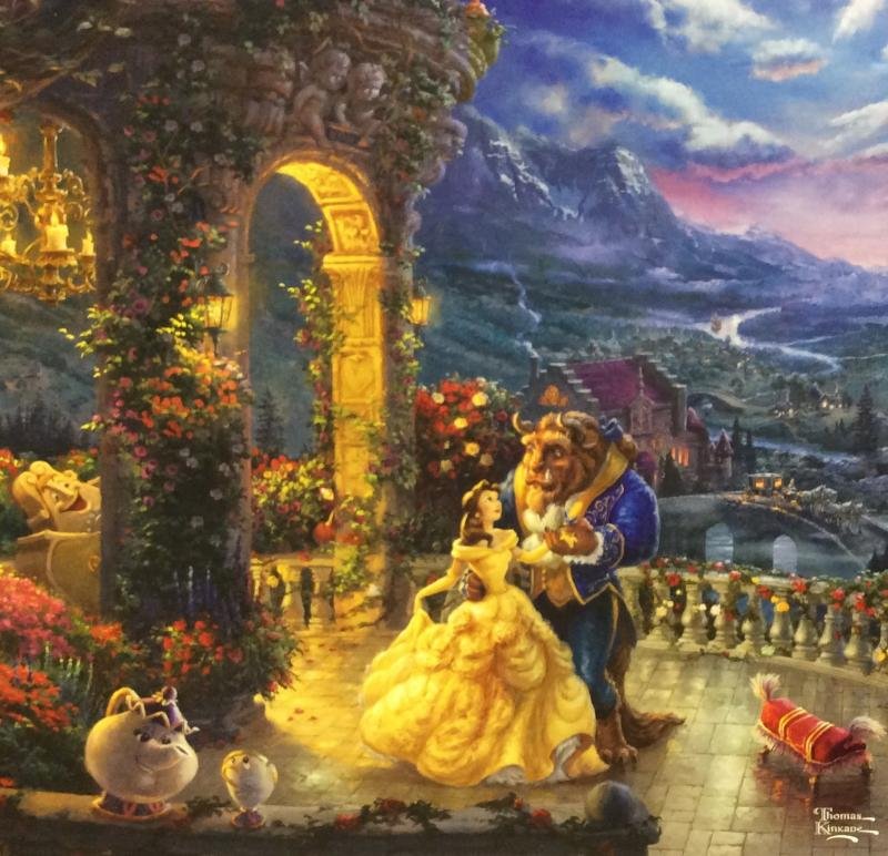 Kinkade Fine Art Disney Beauty & the Beast Dancing: Edition size: 10.5 x 12 inches . Print Type: Offset Lithograph .Subject: Disney .Style: Impressionism The Print comes with Free acid Mat Backing! Thomas Kinkade known as The Painter of Light, lovingly