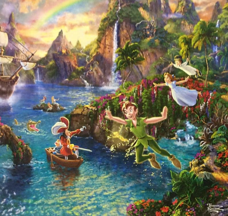 Kinkade Fine Art Print Disney Captain Hook : Edition size: 10.5 x 12 inches . Print Type: Offset Lithograph .Subject: Disney .Style: Impressionism The Print comes with Free acid Mat Backing! Thomas Kinkade known as The Painter of Light, lovingly