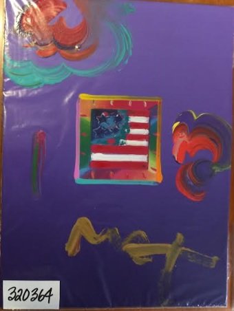 Max Flag With Heart Hand Signed Original Mixed Media: This is a Peter Max hand signed mixed media titled "Flag With Heart ". This piece is hand over painted by Peter Max with a variation color combination of brushstrokes of his original artwork and hand