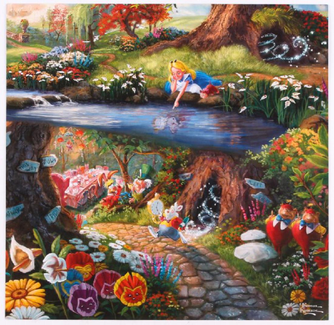Kinkade Fine Art Print Disney Alice in Wonderland: Edition size: 10.5 x 12 inches . Print Type: Offset Lithograph .Subject: Disney .Style: Impressionism The Print comes with Free acid Mat Backing! Thomas Kinkade known as The Painter of Light, lovingly