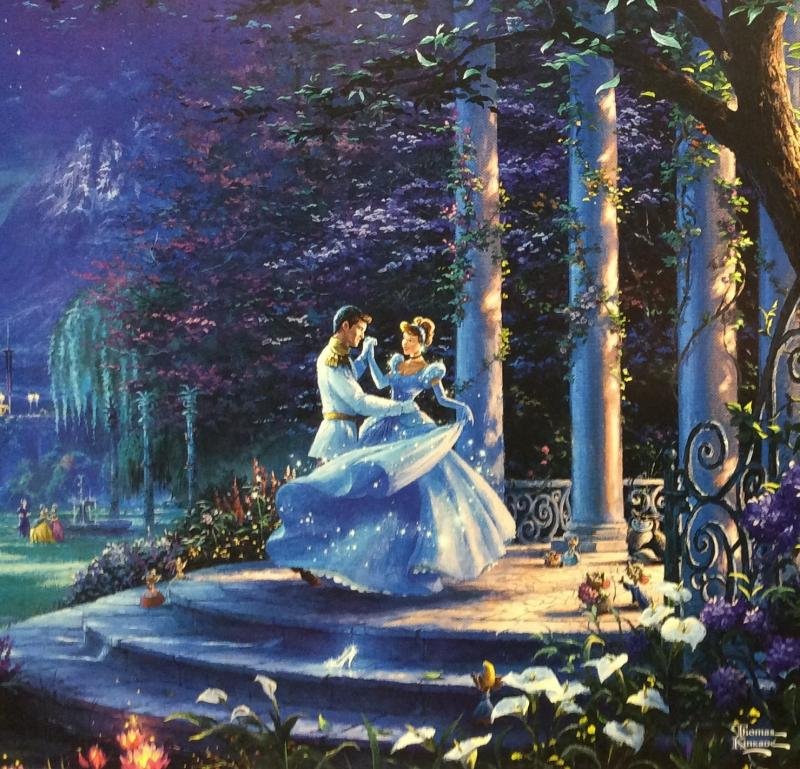 Kinkade Fine Art Print Disney Cinderella Dancing: Edition size: 10.5 x 12 inches . Print Type: Offset Lithograph .Subject: Disney .Style: Impressionism The Print comes with Free acid Mat Backing! Thomas Kinkade known as The Painter of Light, lovingly