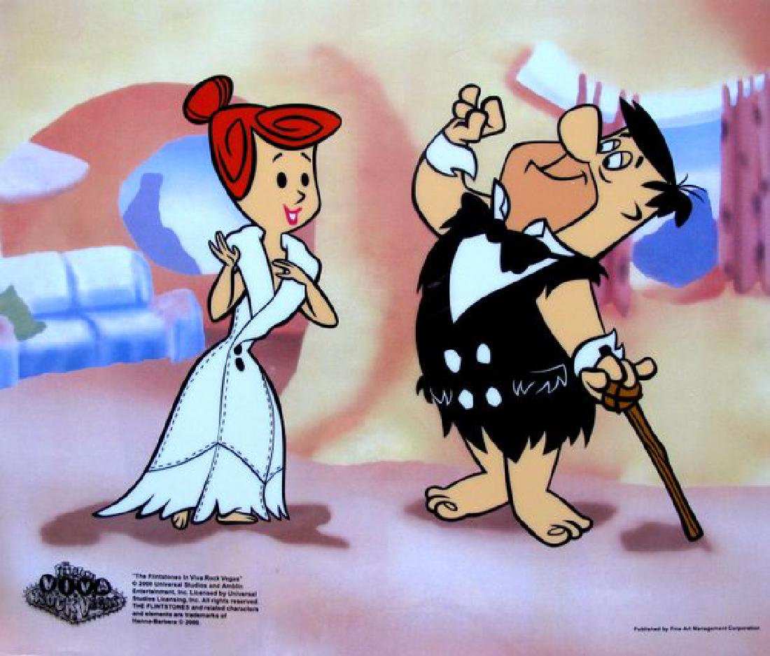 The Flintstones FRED AND WILMA'S DATE Animation Sericel: This is a Limited Edition Sericel of The Flintstones titled "FRED AND WILMA'S DATE". This fantastic animation features Fred & Wilma Flintstone as they appeared in the animated cartoon feature "Viva Ro
