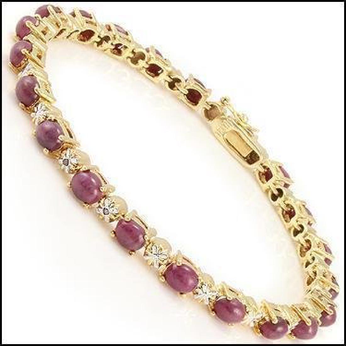 Fine Jewelry Sale 11.88 Ct Ruby & Diamond Bracelet: Master jewelers designed your bracelet with: 16 pieces of GENUINE 3.5X3.5mm Cabochon Ruby quality AAA no treatment. 16 pieces of GENUINE 3X3mm faceted round diamonds. 0.23 carat Tw. I color & SI Clari