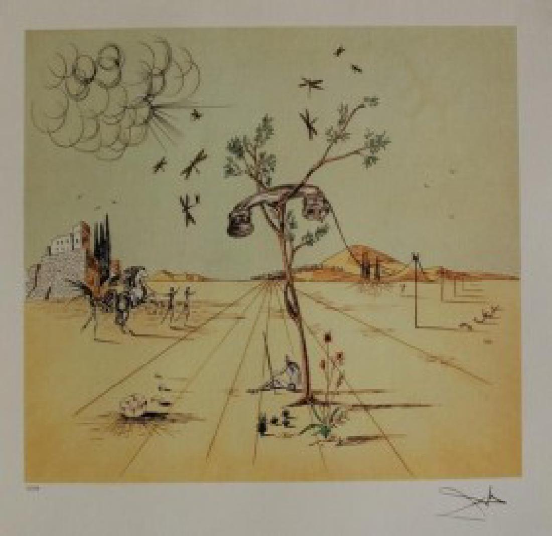 Dali Lithograph DISEMBODIED TELEPHONE IN DESERT: Each one made on archival quality paper, facsimile signed and pencil numbered from an edition of 500. Certificate of Authenticity provided. Size:22"x14.5"
