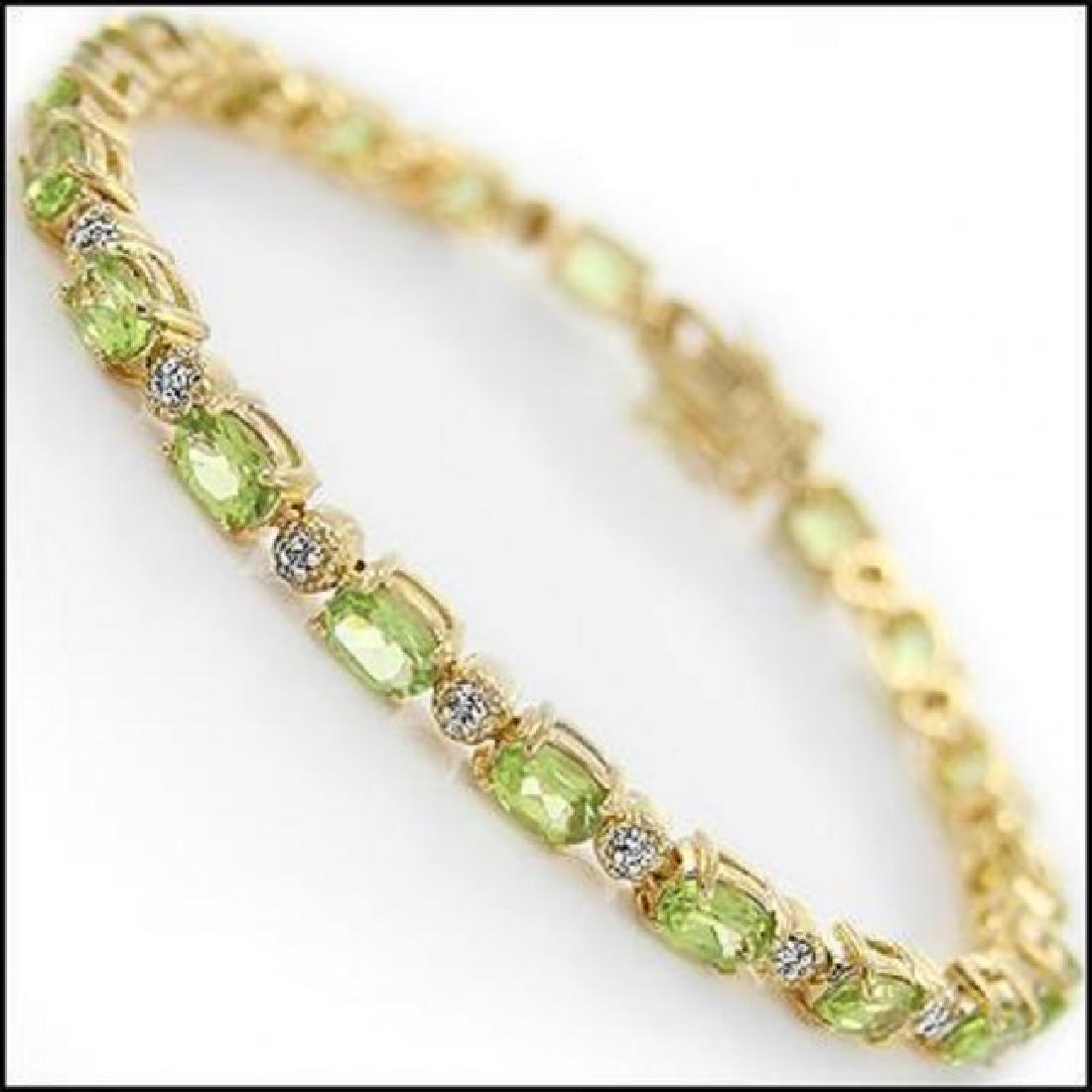 10.66 Ct Peridot & Diamond Fine Bracelet $1335: Master jewelers designed your Bracelet with: 16 pieces of GENUINE 3.5X3.5mm faceted Peridots . 16 pieces of GENUINE 3X3mm faceted round diamonds. 0.23 carat Tw. 11.72 grams of sterling silver layered 