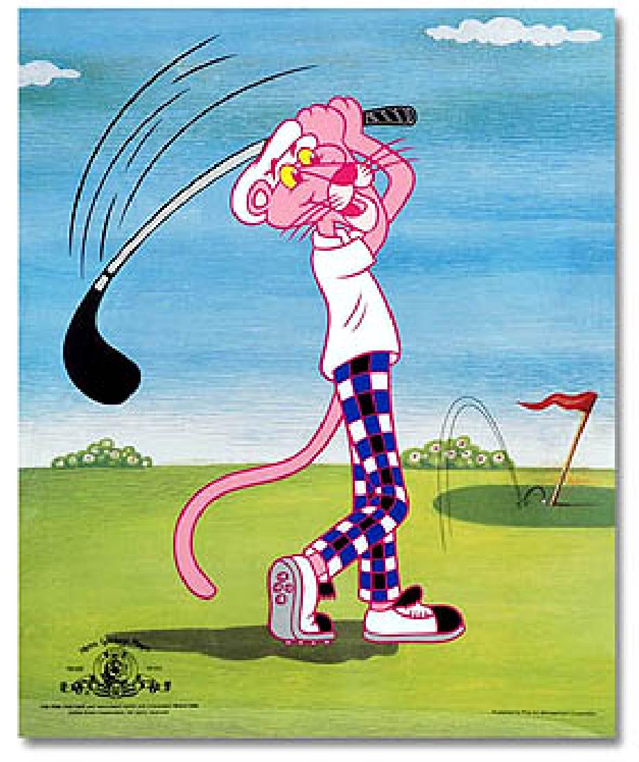 PINK PANTHER Playing Golf Cel MGM Stamped Sericel: This is an exquisite Limited Edition SERICEL - created from an actual image used in the original animated series - with the official MGM & United Artist Corporation trade mark seals. OWN THIS NOSTALGI