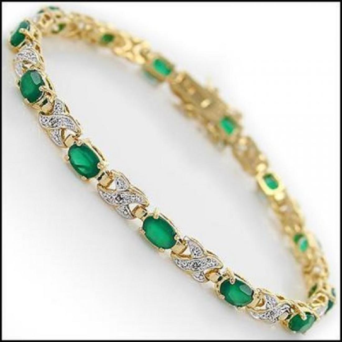 8.84 CT Green Agate & Diamond Designer Bracelet $1395: Master jewelers designed your bracelet with: 13 pieces of GENUINE 5X4mm oval green Green Agate. 13 pieces of GENUINE single cut diamonds, 0.22 carat tw. 12.61 grams of silver layered with 18K yellow g