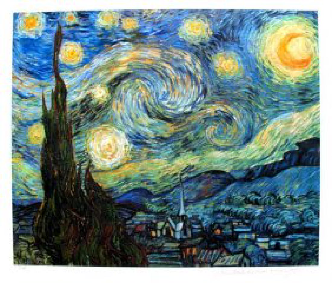 Van Gogh STARRY NIGHT Estate Signed Limited Ed. Giclee: This is a VINCENT VAN GOGH (ESTATE COLLECTION DOMAINE) giclee titled "STARRY NIGHT". This piece is pencil signed on the lower right as 'Collection Domaine Van Gogh' and has an embossed seal stamped by