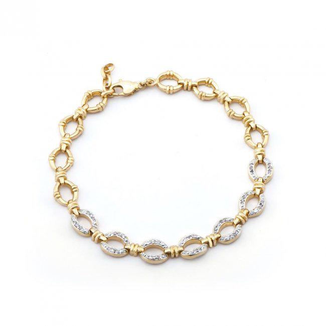 0.64 CT Diamond Designer Bracelet List Price $1,320: 28 Single cut 0.09 mm round diamonds.Color: I & Clarity: SI2, No treatment. 11.24 grams of base metal layered with 18K yellow Gold. Length is 7 1/2 inches. The width is 1/4 inches.